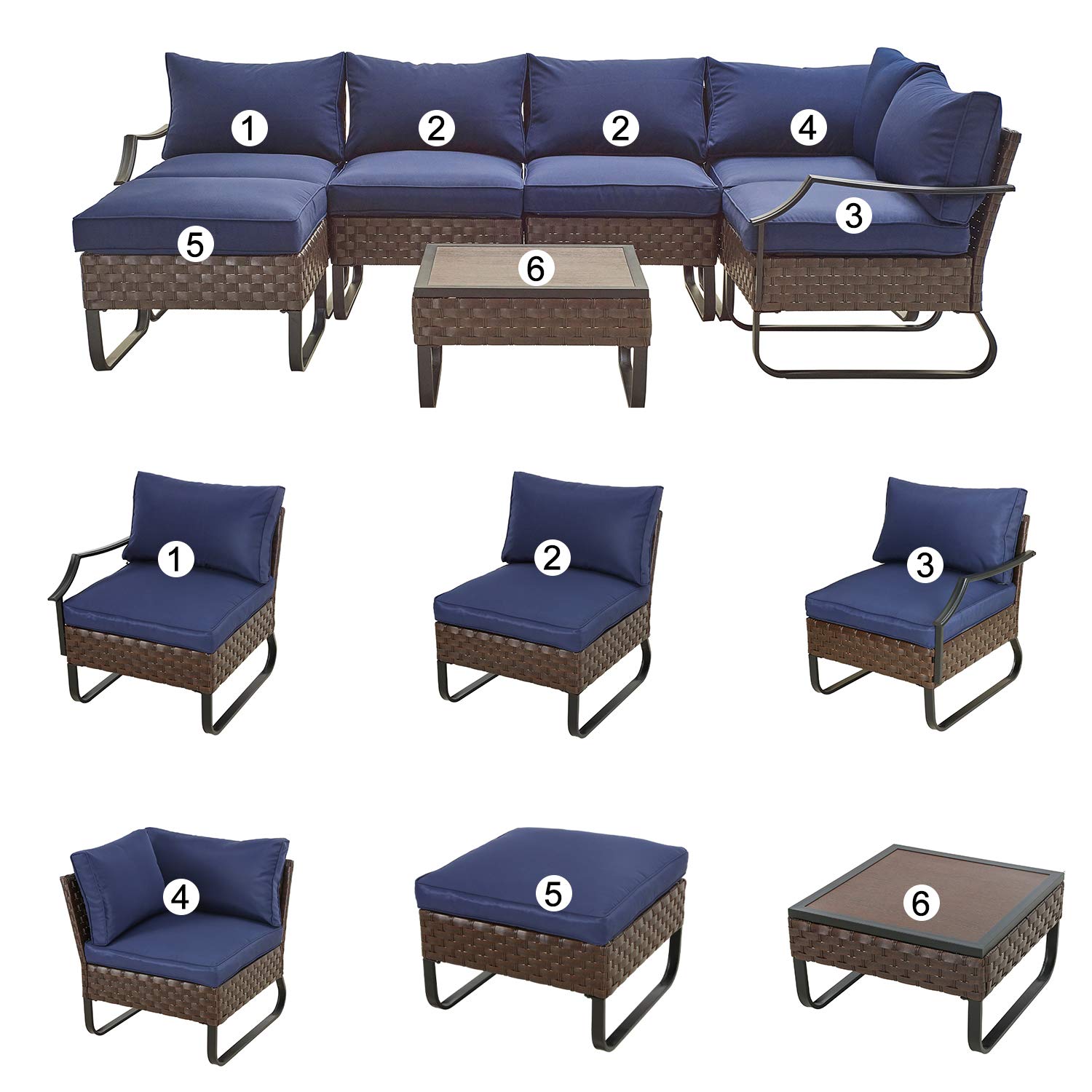 7-Piece Outdoor Patio Furniture Set - All-Weather Wicker Conversation Sofa with Coffee Table & Removable Cushions (Blue) - Perfect for Backyard, Garden, Poolside and Deck Relaxation