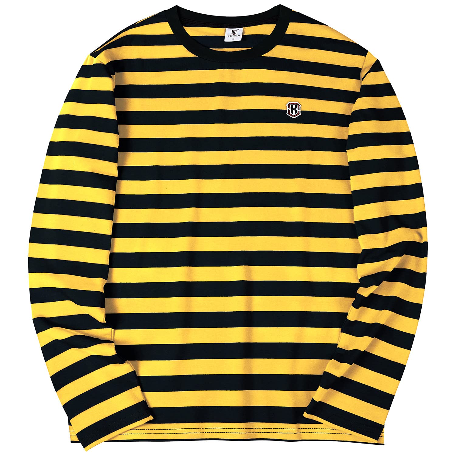 KESIHAN Men's Casual Striped Crewneck Long Sleeve T-Shirt - Basic Daily Work Tee for Office, Weekend & Outdoor Activities