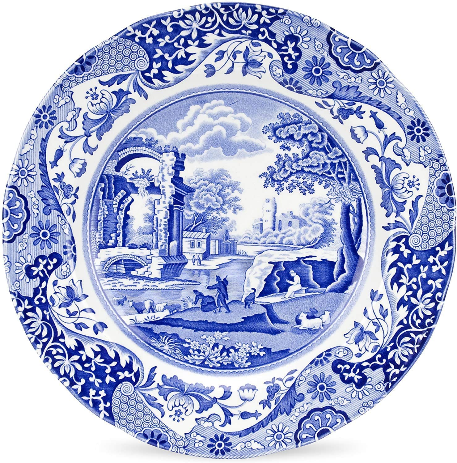 Spode Blue Italian Dinner Plate Set - 10.5 Inch Fine Earthenware Plates for Dinner, Salad, Pasta & Appetizers | Microwave & Dishwasher Safe | Made in England | Perfect for Formal Dining, Restaurant Style Serving & Everyday Meals