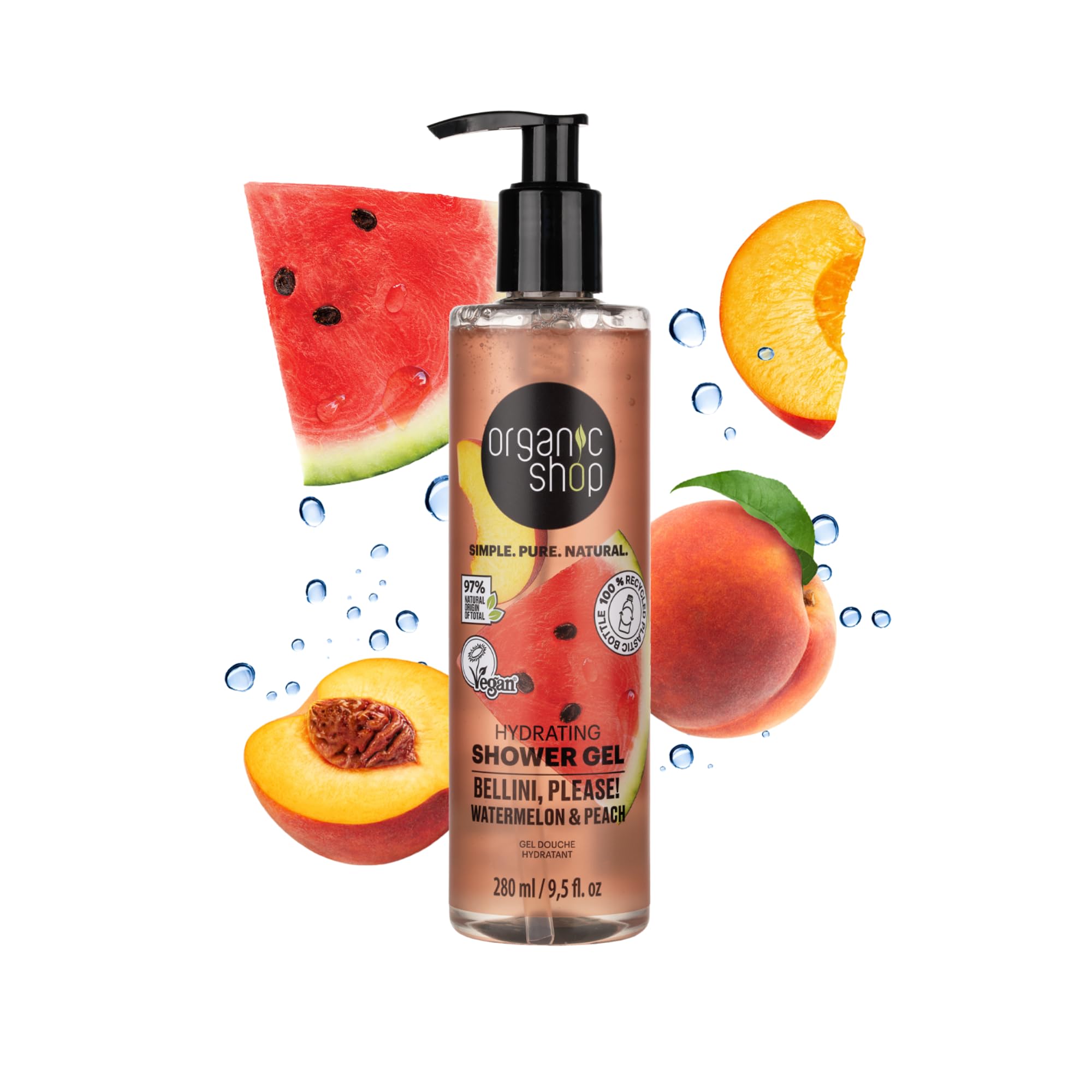 Watermelon & Peach Body Wash - Hydrating Shower Gel for Dry Skin | 100% Vegan & Organic Deep Moisturizing Cleanser | Nourishing Body Wash 9.5 Fl Oz | Perfect for Daily Shower & Spa Day Relaxation