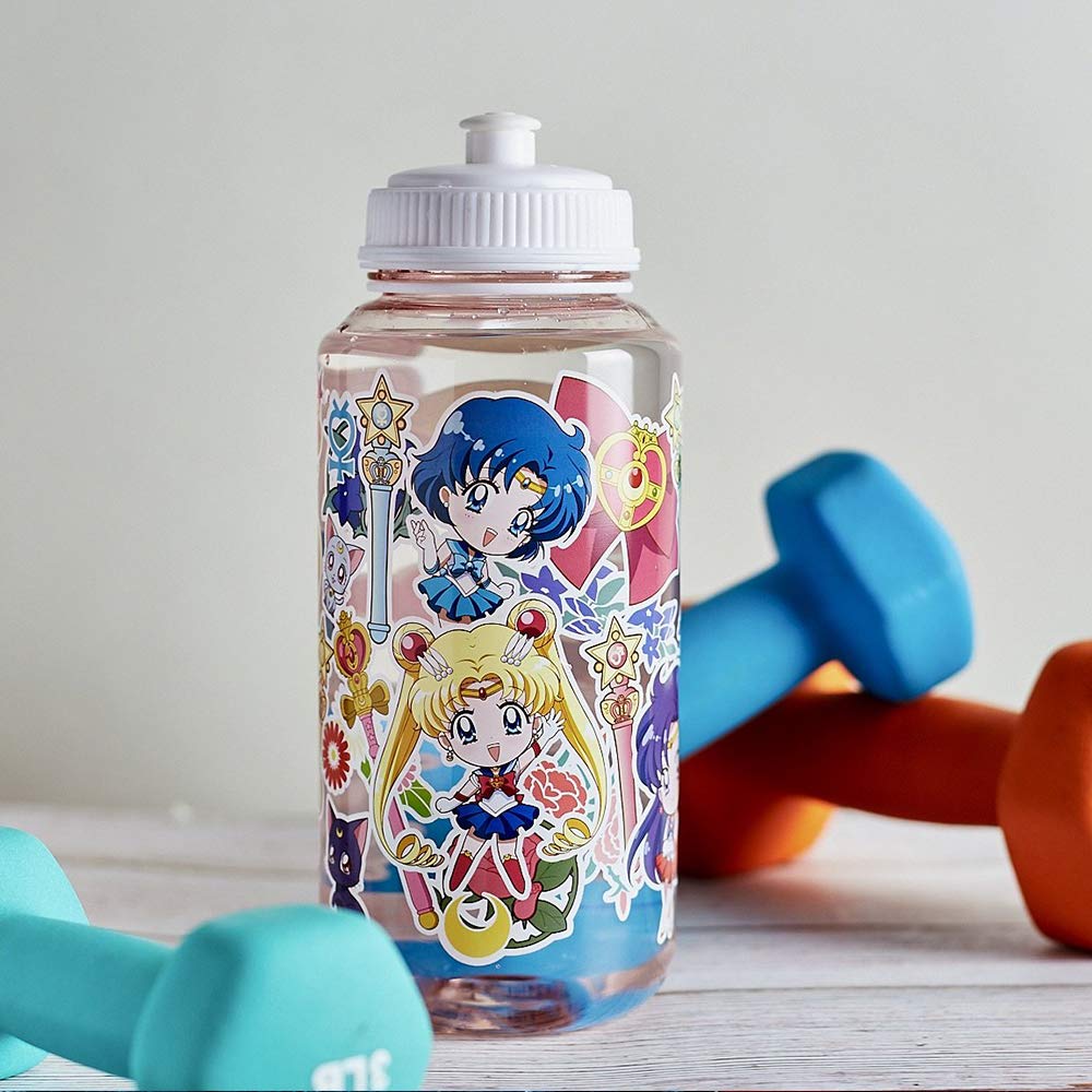 Sailor Moon Crystal Water Bottle 34oz - Anime Water Bottle with Chibi Characters - Official Licensed by Just Funky - Perfect for Gym, School, and Anime Collectors
