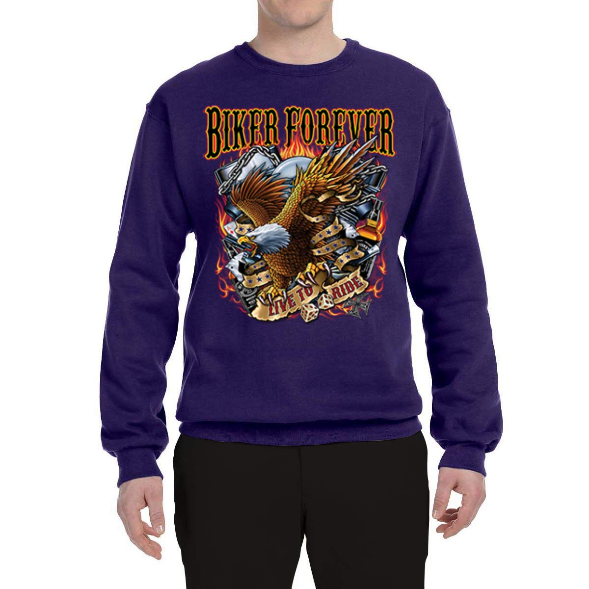 Wild Bobby Biker Forever American Eagle Graphic Sweatshirt - Unisex Crewneck Pullover for Motorcycle & Car Enthusiasts - Perfect for Riding, Road Trips & Casual Wear