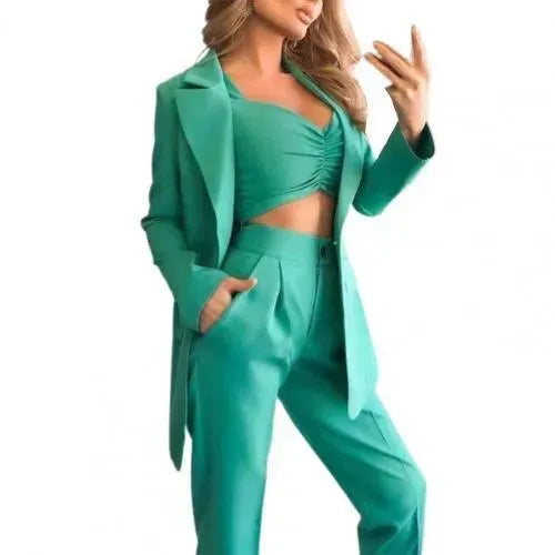 Stylish Women's 3-Piece Pantsuit Set - Professional Blazer, Top & Trousers Outfit for Office, Business Meetings & Formal Events