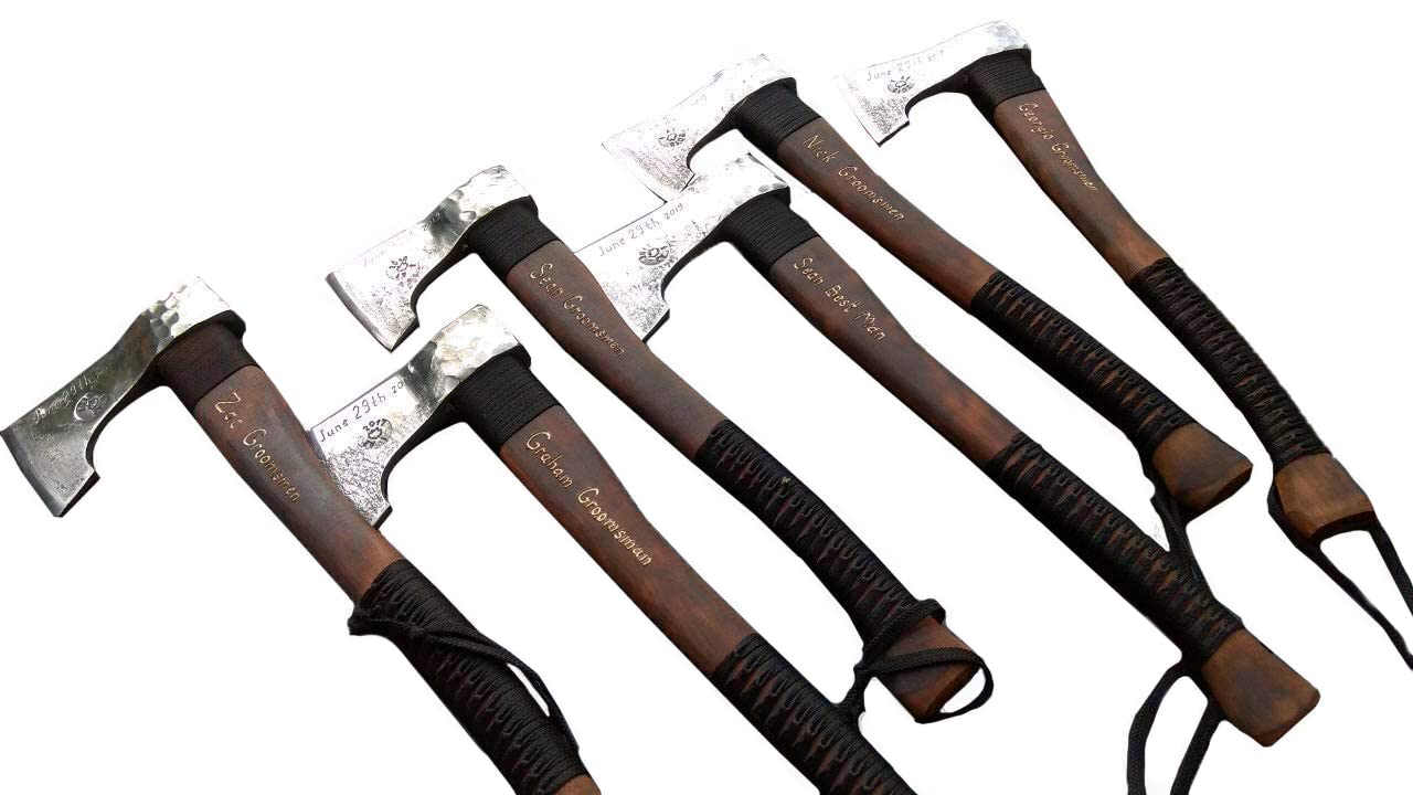 Premium Viking Axe Groomsmen Gift Set - Unique Wedding Gift for Groomsmen - Handcrafted Wooden Axe with Engraving - Perfect for Bachelor Parties, Man Cave Decor & Outdoor Adventures