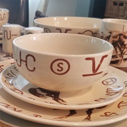 Cowboy Bronc & Brands Bowls - Western Style Ceramic Bowls for Soups, Salads & Snacks - Perfect for Ranch, Farmhouse & Country Kitchen Decor