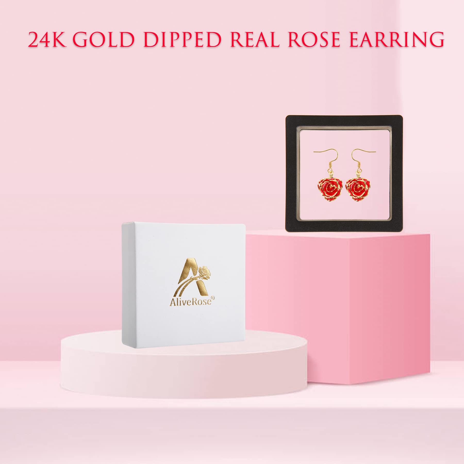 24K Gold Dipped Rose Earrings for Women - Elegant Fashion Jewelry Gift for Girlfriend, Wife, Mother on Valentine's Day, Anniversary, Birthday - Perfect for Date Night, Wedding, Party & Special Occasions