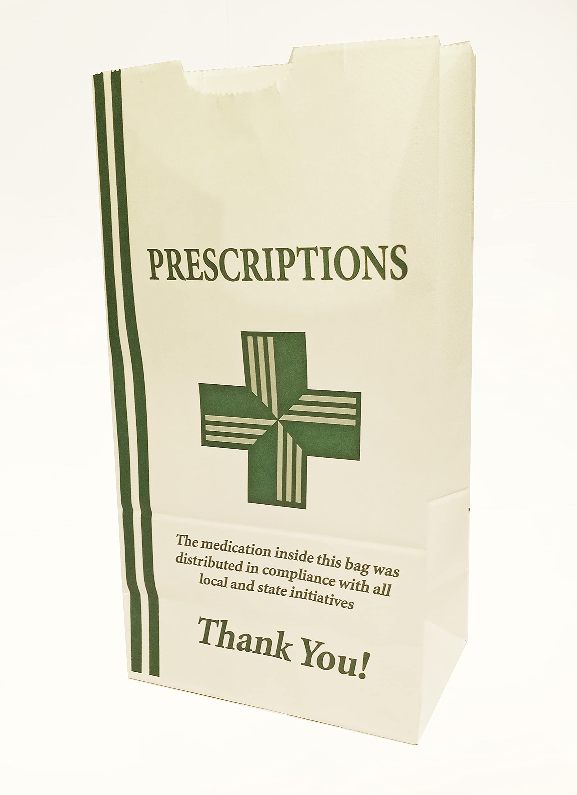Eco-Friendly Green Health Cross Flat Bottom Pharmacy Bags 4x2.5x8.5 Inches - 100 Pack | FDA Compliant Prescription & Medication Packaging for Drug Stores, Dispensaries | Perfect for Organizing Pills, Vitamins & Herbal Supplements at Home or Clinic