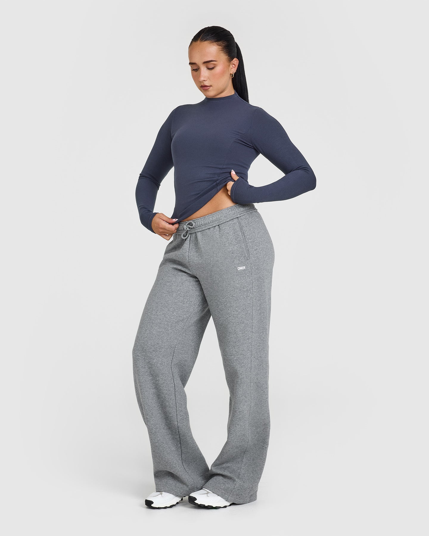 Mellow™ Rib Mock Neck Long Sleeve Top for Women - Soft Stretch Comfort Fit True Blue Casual Shirt | Perfect for Work, Date Night & Everyday Wear