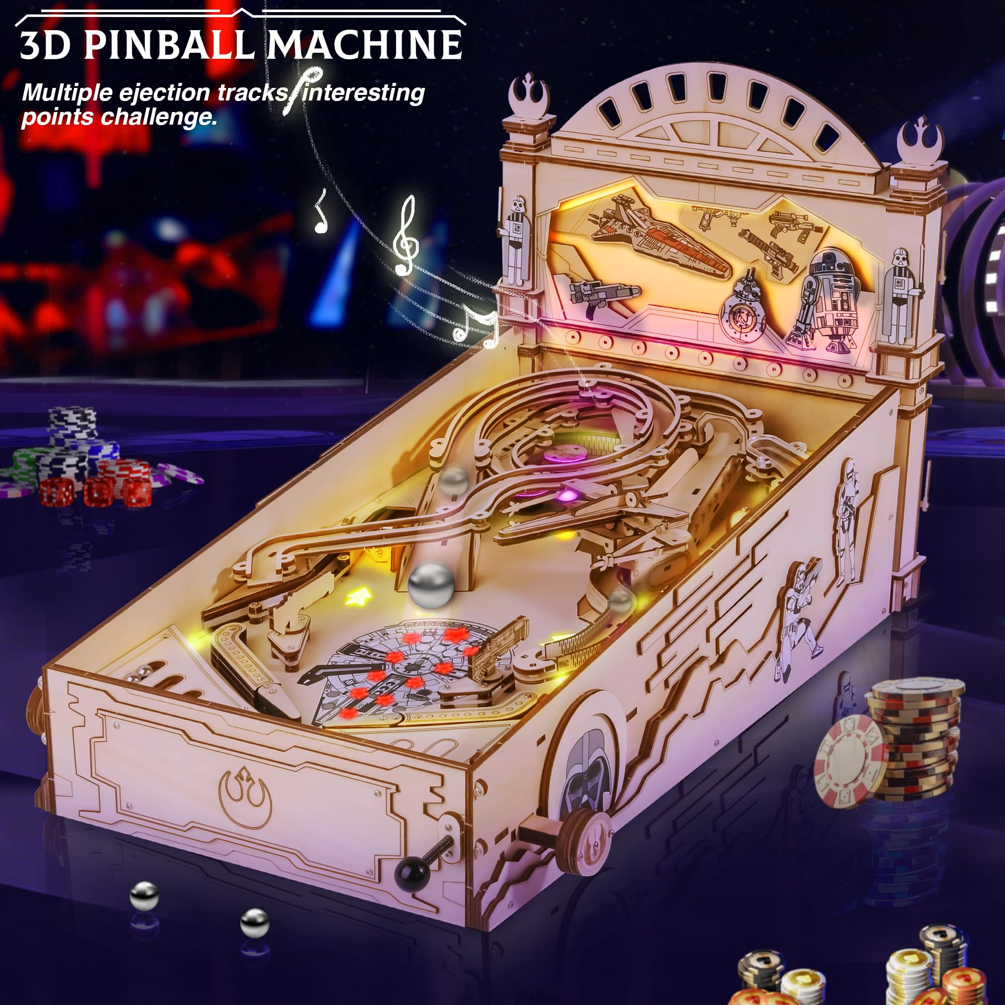DIY Miniature Pinball Machine Kit - 3D Wooden Puzzle for Adults & Teens 14+ - Creative Wood Model Building Set - Perfect Gift for Gamers & Hobbyists - Fun Home Decor & STEM Learning Activity