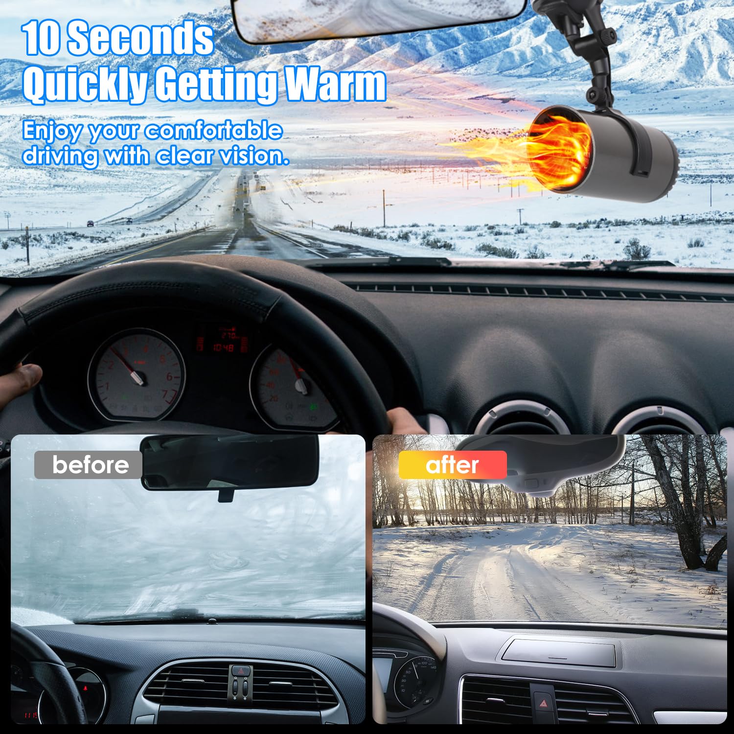 24V 216W Portable Car Heater & Defroster - 2-in-1 Heating & Cooling Fan for Quick Defogging - Cigarette Lighter Plug for Cars, SUVs, RVs, Jeeps & Trucks - Perfect for Winter Driving and Emergency Road Trips
