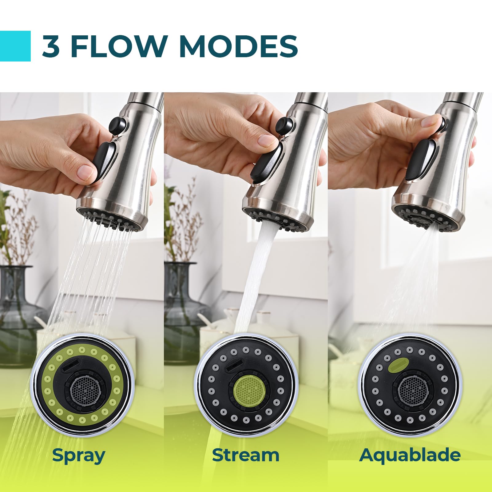 3-Mode Pull Down Kitchen Faucet Spray Head with 9 Adapters - Brushed Nickel for Moen & Delta - Perfect for Dishwashing & Sink Cleaning