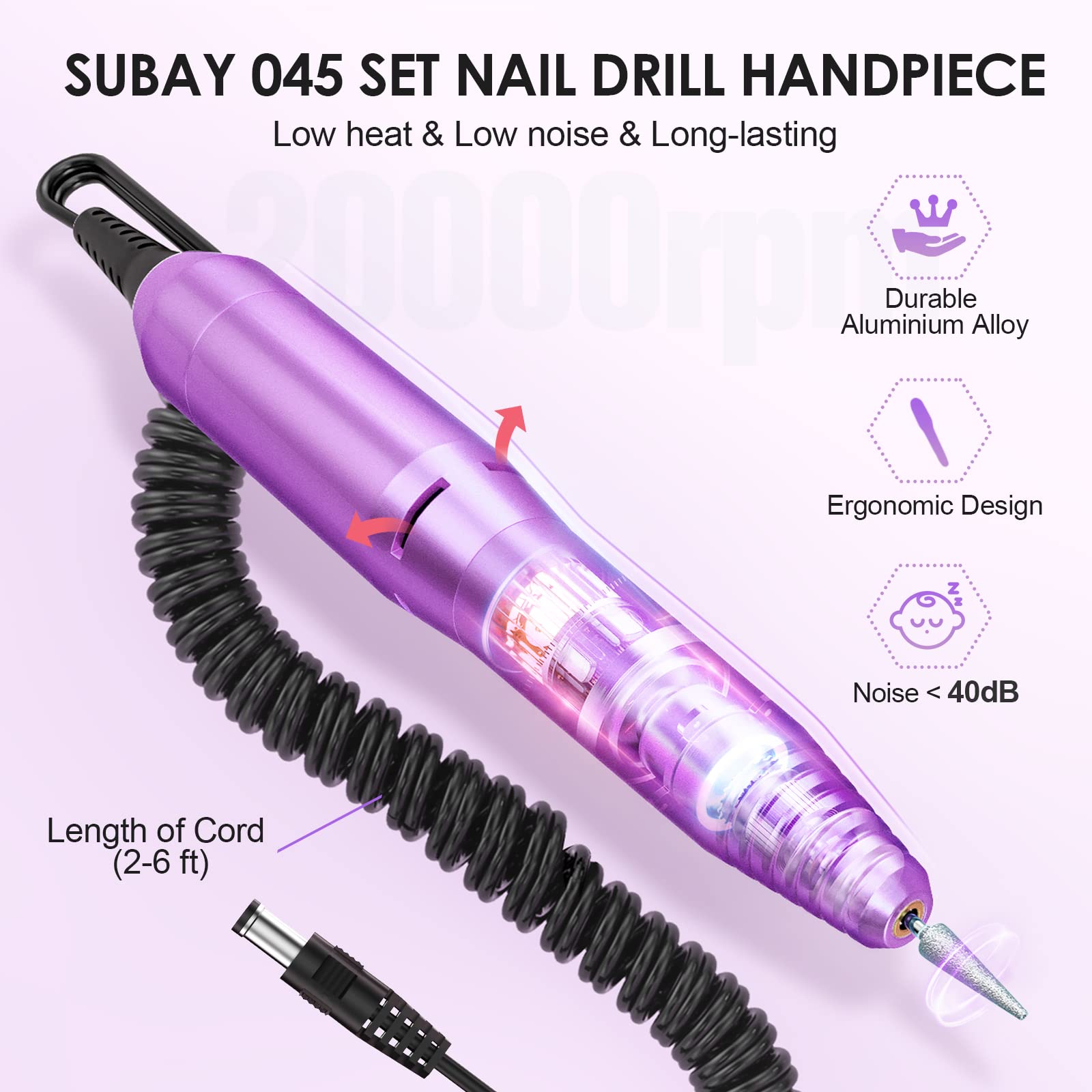 Professional Electric Nail Drill Machine Kit - Manicure Pedicure Tool with Sanding Bands for Toe & Finger Nail Care, Nail Art Filing & Shaping (Purple) - Perfect for Home Salon, Nail Technicians & DIY Beauty Enthusiasts