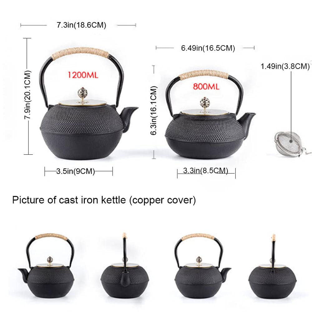 Premium 1200ml Handmade Japanese Cast Iron Tetsubin Teapot with Stainless Steel Infuser - Black Iron Kettle for Gas Stove & Induction - Perfect for Traditional Tea Ceremonies, Home Brewing & Gift Giving