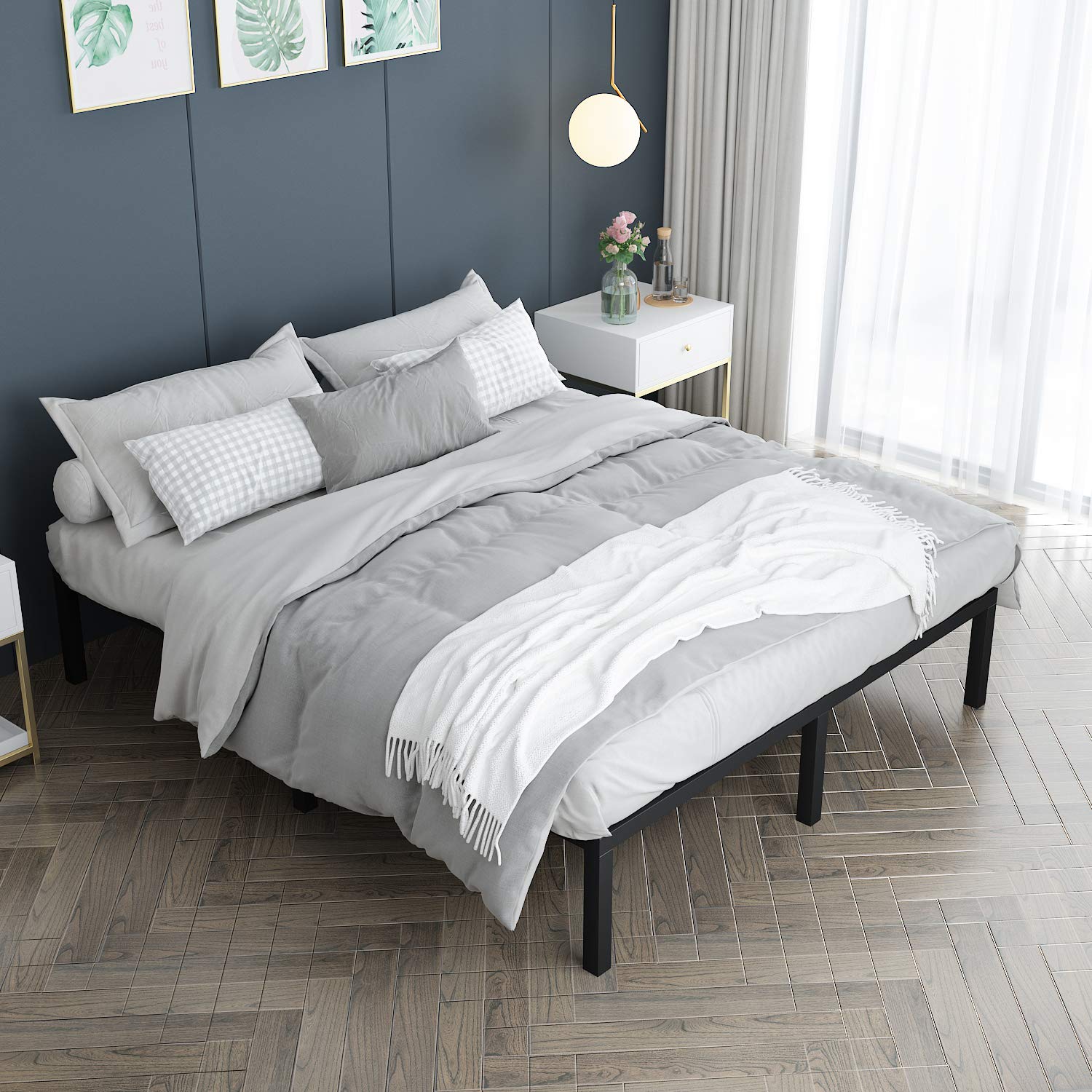 Heavy Duty King Platform Bed Frame with Slatted Base - 14 Inch Mattress Foundation, 12 Inch Under-Bed Storage Space, No Box Spring Required (Full Size) - Perfect for Master Bedrooms, Guest Rooms & Small Space Living