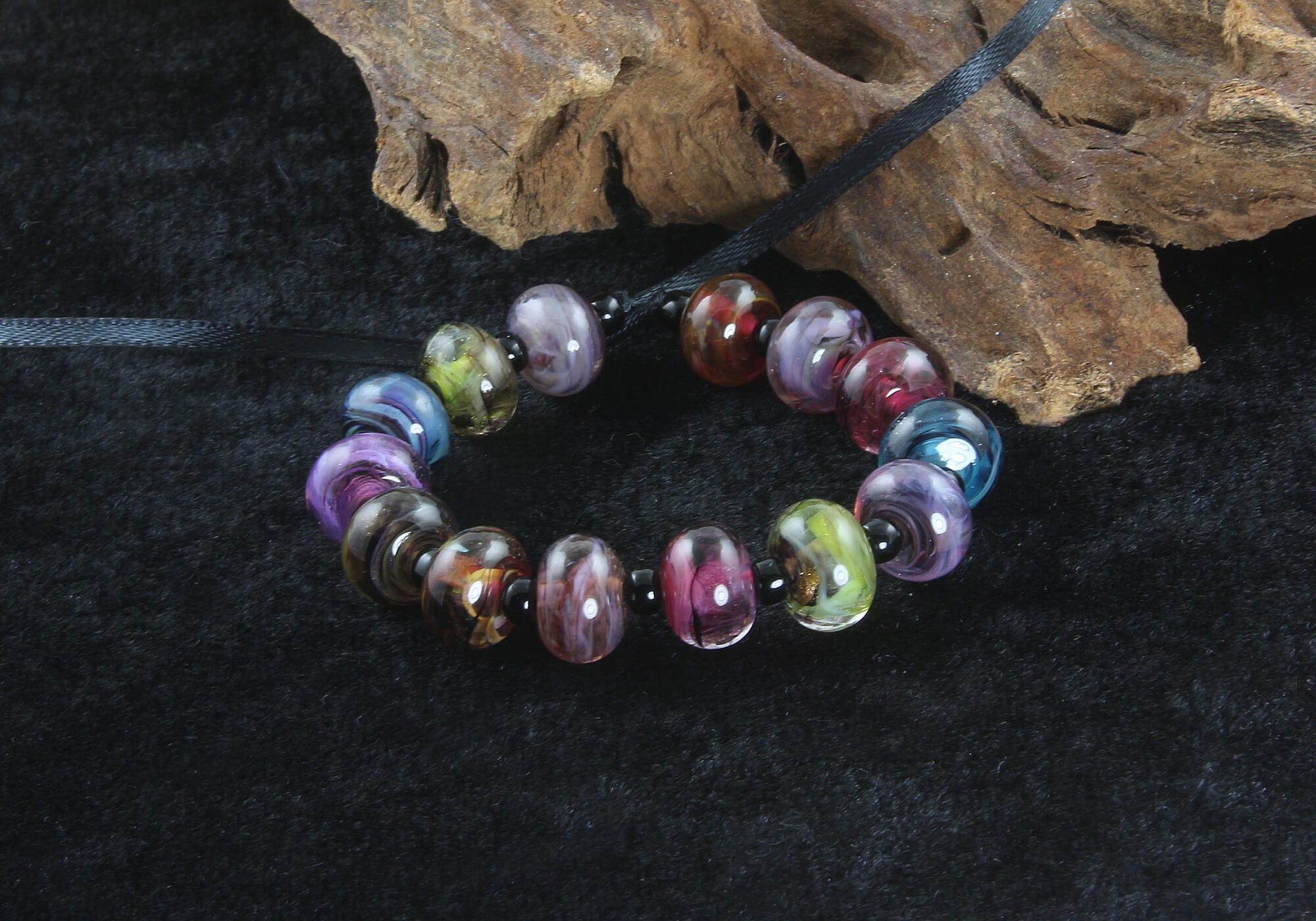 14 Handmade Mini Multicolor Swirl Lampwork Glass Beads Set for Jewelry Making, DIY Crafts, Bracelets & Necklaces - SRA Certified Artisan Beads