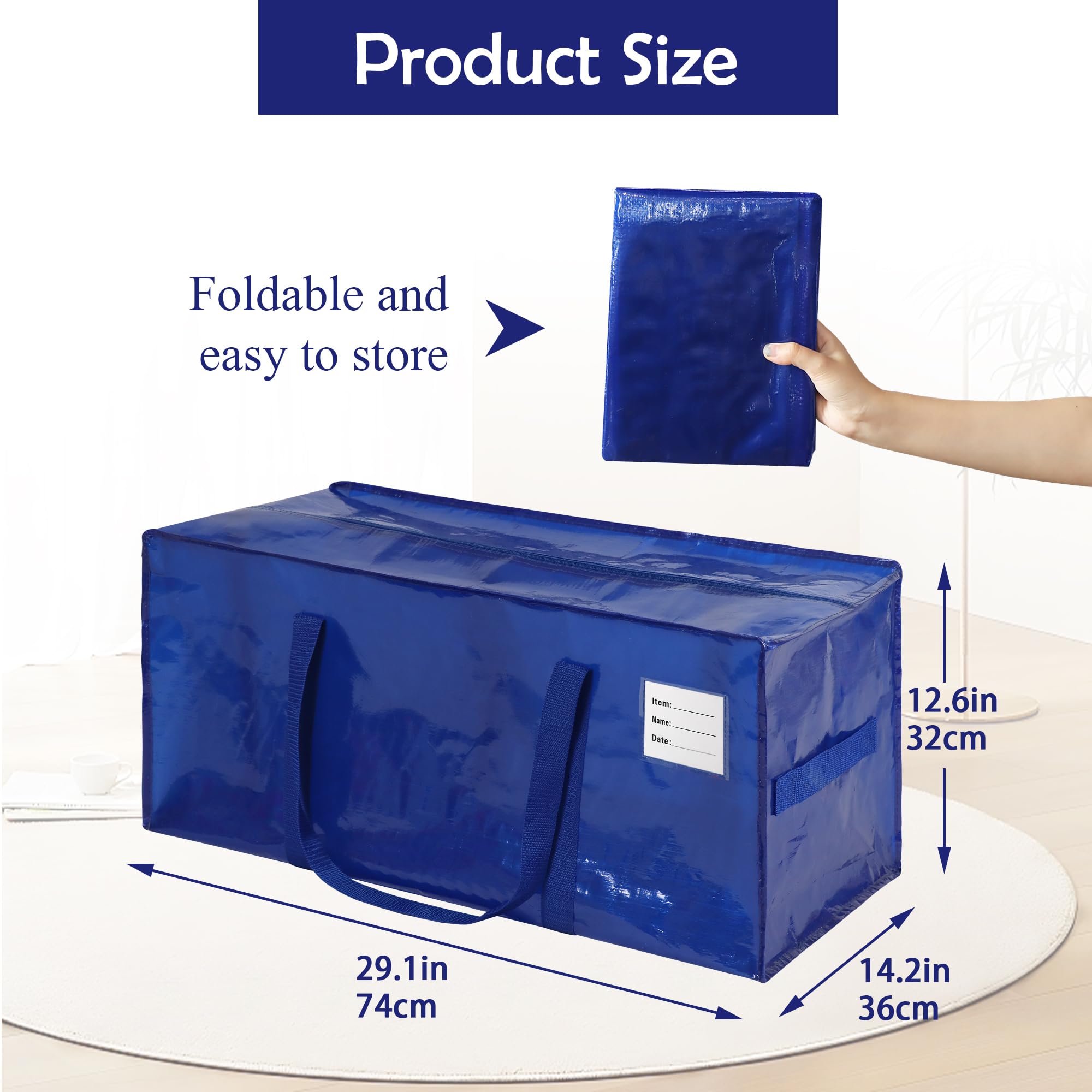 Heavy Duty Moving Bags 6 Pack - Extra Large Storage Totes with Reinforced Zippers for Moving Supplies, Clothes Storage, College Dorm Essentials & Travel Accessories | Durable Moving Box Alternative for Home Organization, Packing & Relocation (Blue)