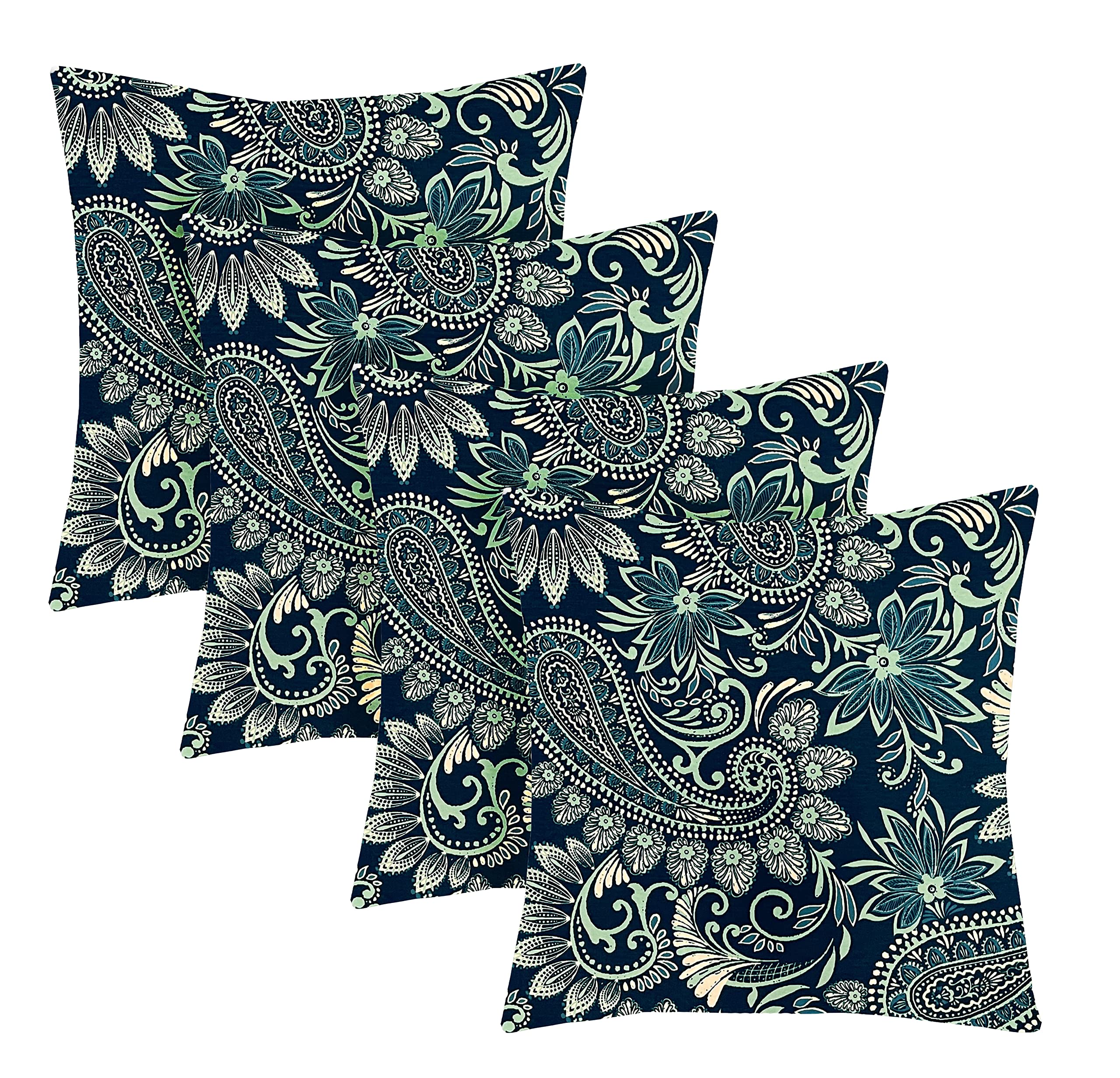 RSH Décor Indoor Outdoor Set of 4 Pillows 24x24 Inches - Eastman Capri Blue Paisley Pattern Square Throw Pillows for Patio, Sofa, Bed & Porch Decor