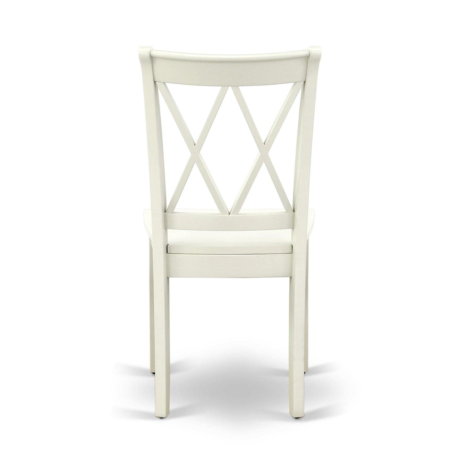 East West Furniture Clarksville Dining Room Chairs - Set of 2 Double Cross Back Wood Seat Chairs in Linen White | Perfect for Farmhouse, Kitchen, and Dining Room Decor