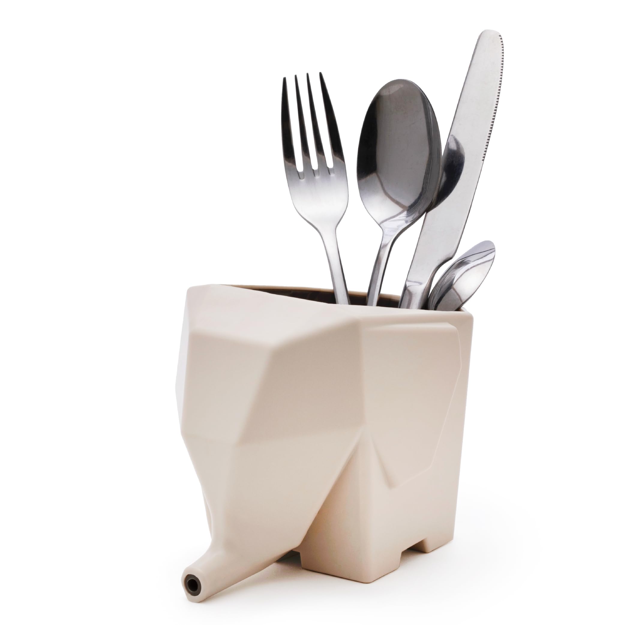 PELEG DESIGN Jumbo Elephant Cutlery Holder - Cute Plastic Drainer & Organizer for Sink, Utensils, Toothbrush Storage (Cream) | Kitchen Counter & Bathroom Decor Accessory