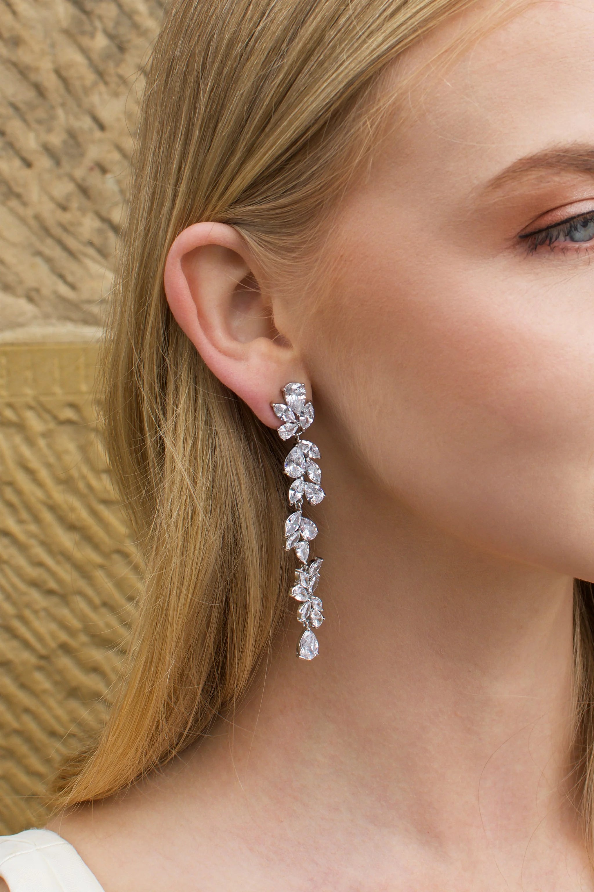 Claudine Crystal Cluster Long Drop Bridal Earrings - Elegant Wedding Jewelry for Brides, Bridesmaids & Formal Events | Perfect for Weddings, Prom & Evening Occasions