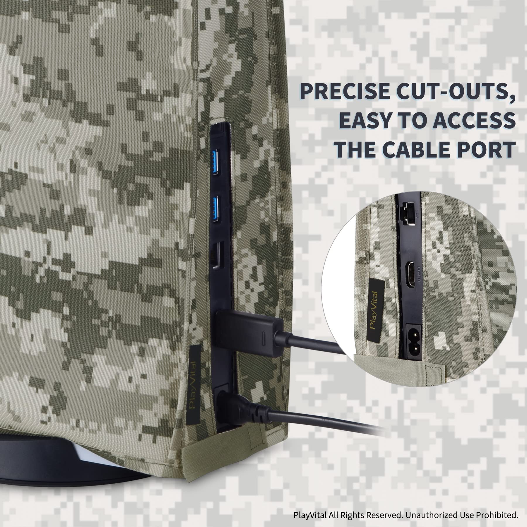 PlayVital Nylon Dust Cover for PS5 Console - Soft Lining, Anti-Scratch & Waterproof Protective Sleeve for PS5 Digital/Disc Edition (Digital Camouflage) - Perfect for Gaming Setup Protection & Travel Storage