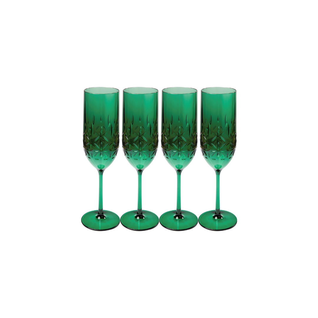 Champagne Flutes Set of 4 - 8.9 Oz Elegant Green Glass for Wedding, Party & Special Occasions