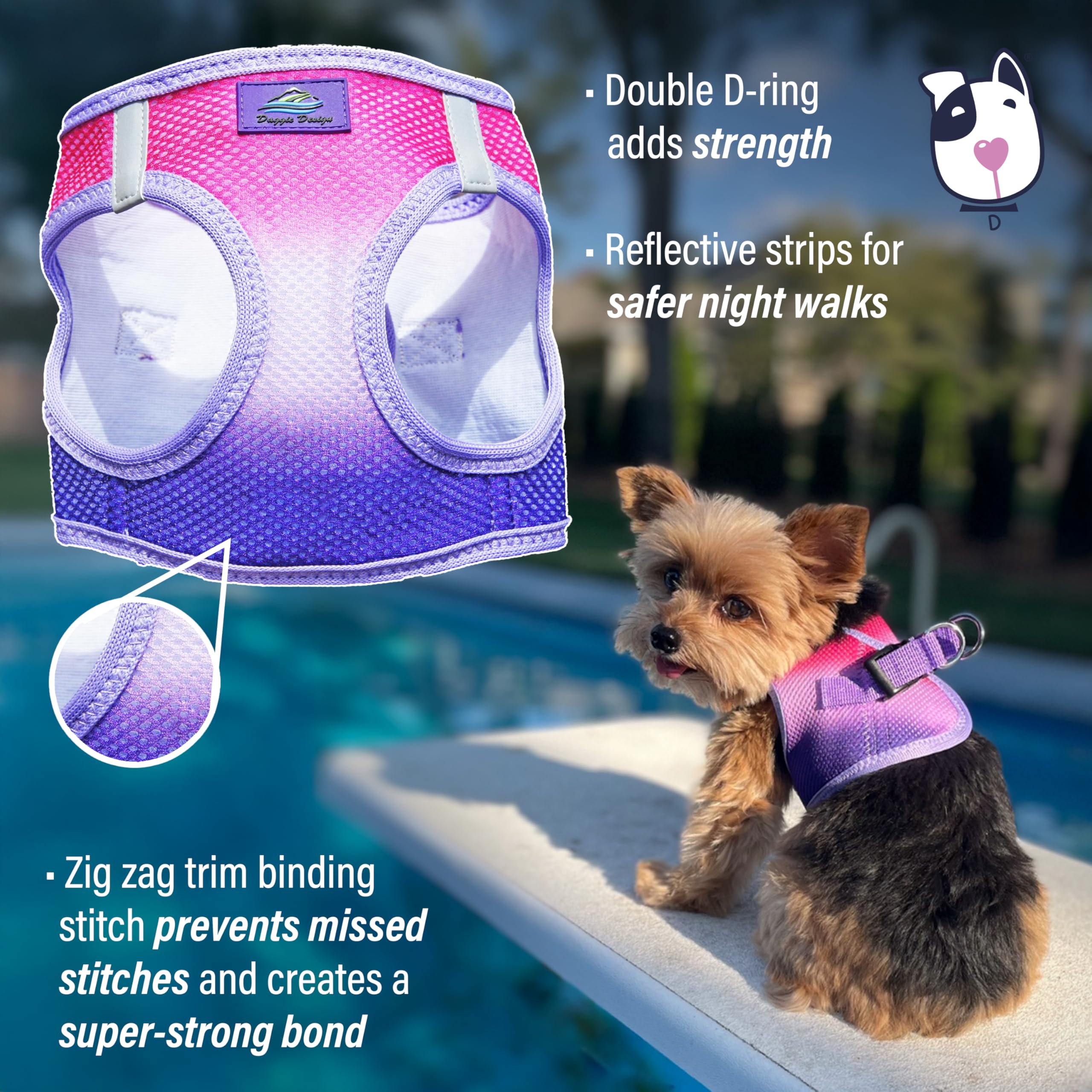 Doggie Design No Choke Dog Harness - Breathable Mesh Polyester Pet Vest, Easy Step-in Design for Small Medium Large Dogs - Raspberry Sundae Color | Perfect for Walking, Training & Outdoor Adventures