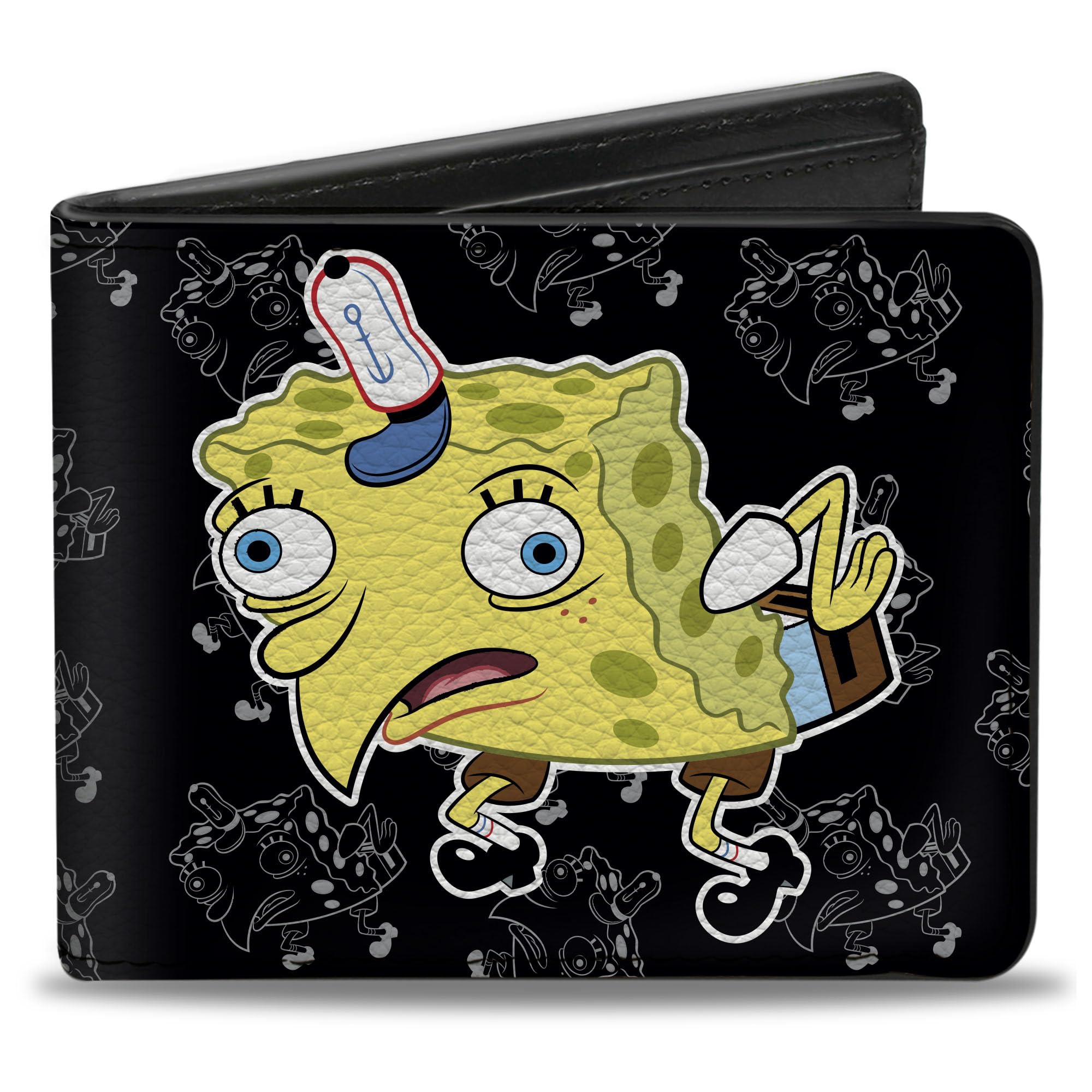 Nickelodeon SpongeBob SquarePants Men's Bifold Wallet - Vegan Leather Mocking Pose Design in Black & Gray - Standard Size for Everyday Use & Gift Giving