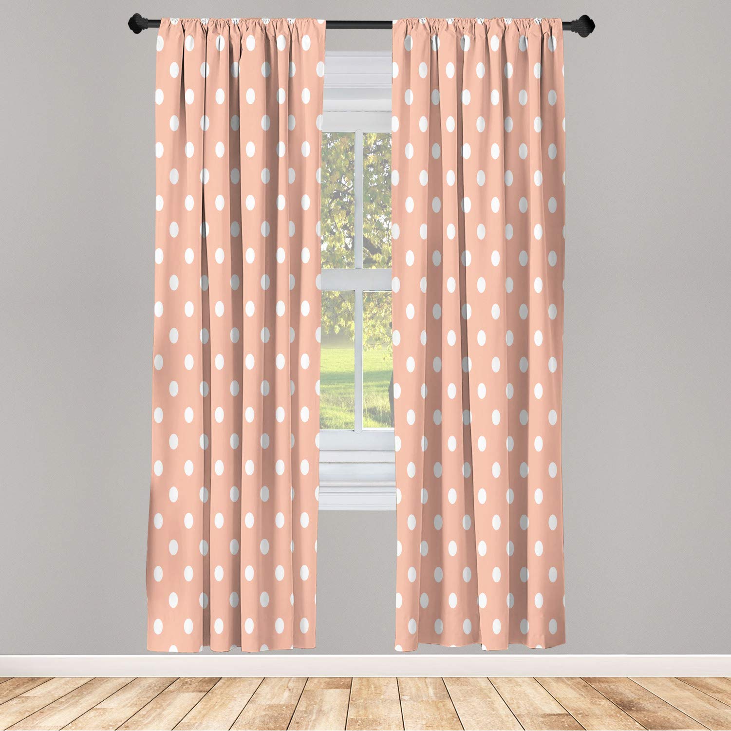 Ambesonne Polka Dot Window Curtains Set of 2 - Vintage Circle Pattern Lightweight Drapes with Rod Pocket, 56x63 Inches, Peach & White - Perfect for Living Room, Bedroom & Nursery Decor