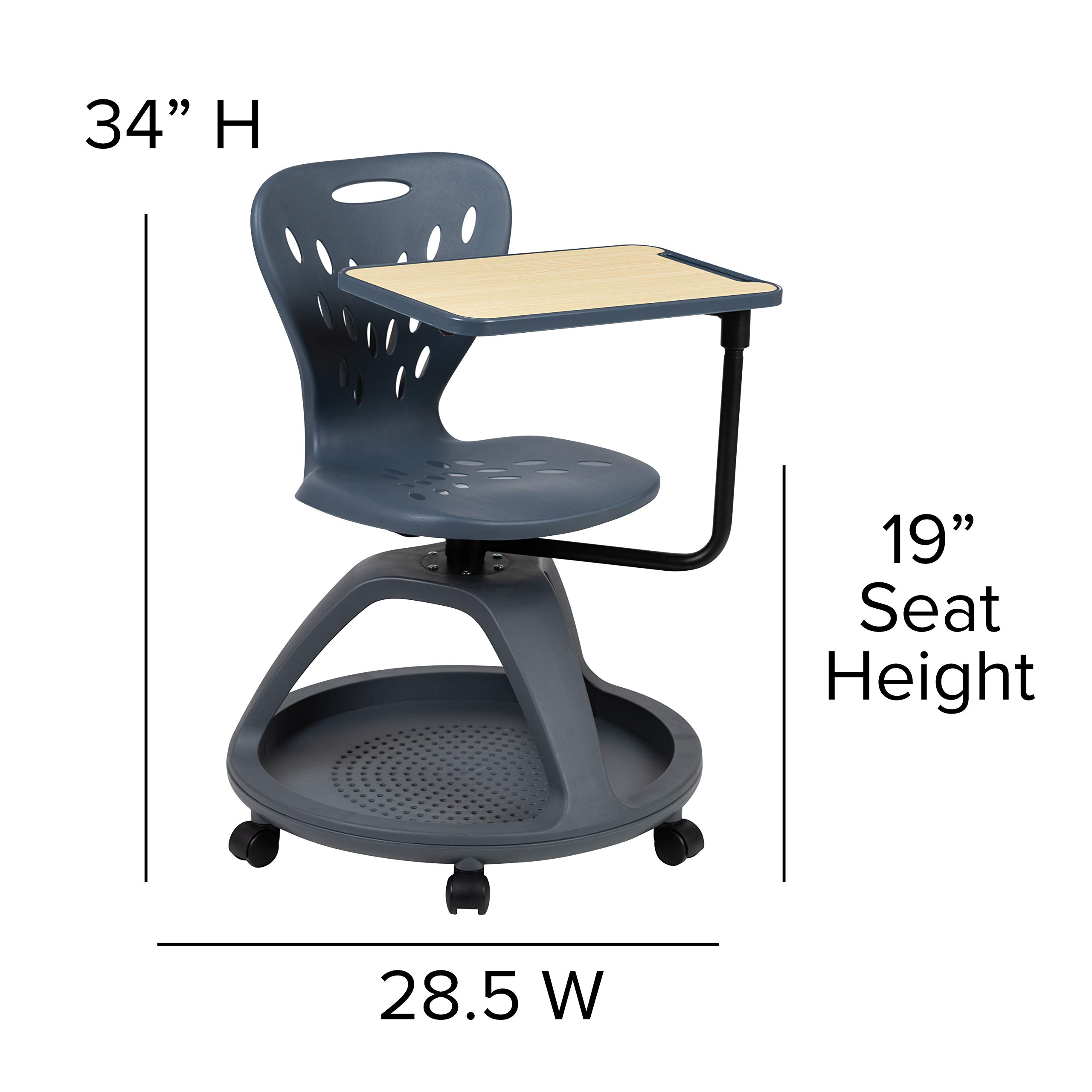 EMMA + OLIVER Dark Gray Mobile Desk Chair with 360° Swivel & Storage Cubby - Ergonomic Rolling Office Chair for Home, Office, Study & Gaming - Perfect for Small Spaces & Workstations