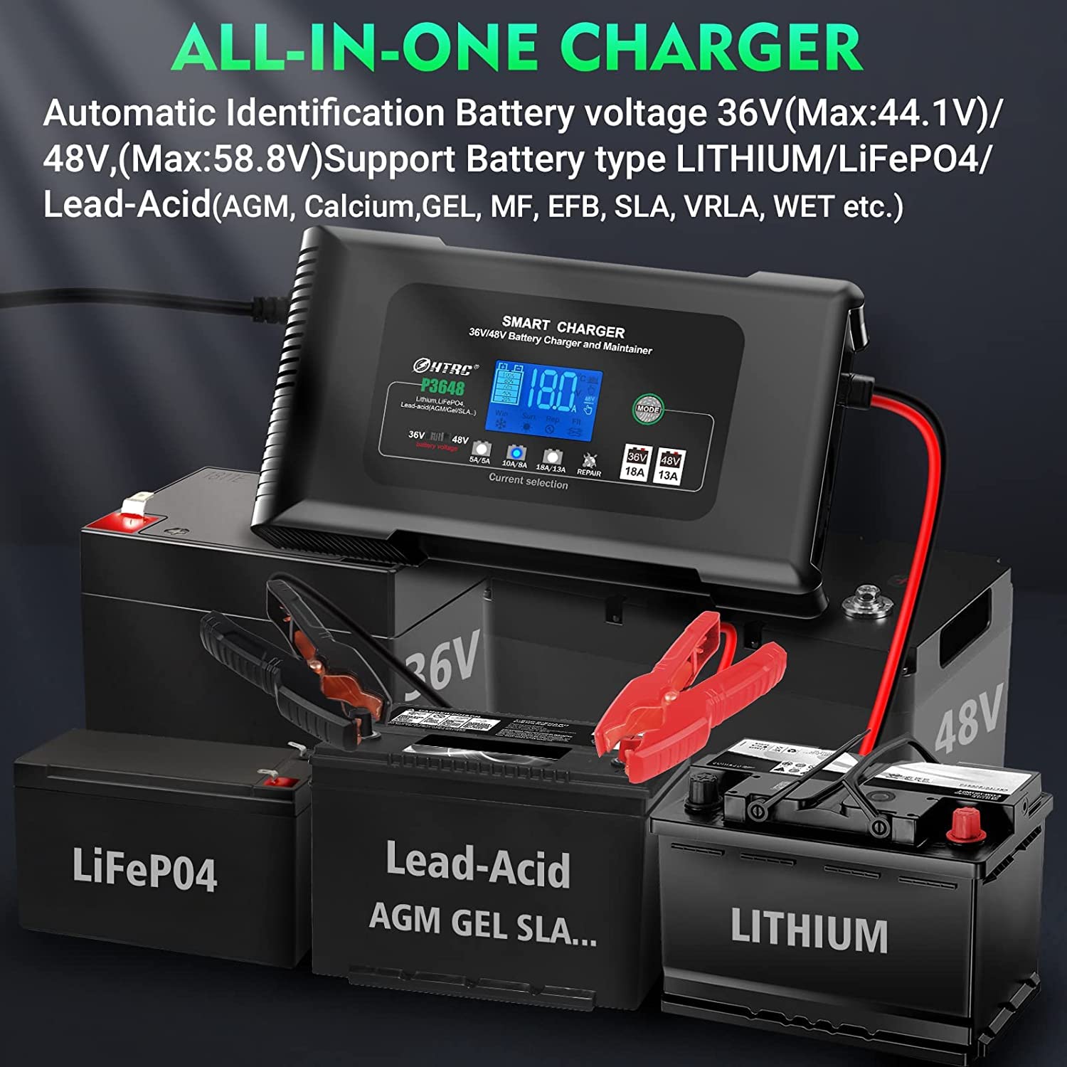 Haisito 36V 48V Golf Cart Battery Charger - Smart Charger for Lead-Acid, Lithium & LiFePO4 Batteries - Compatible with EZGO RXV & Golf Carts - Trickle Charge Mode - Perfect for Home, Club & Course Maintenance