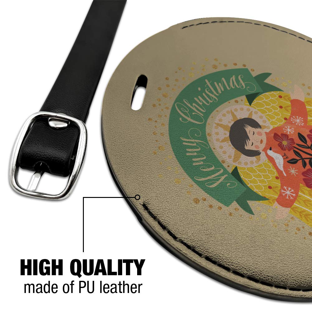 Christmas Angel Round Leather Luggage Tag - Personalized Carry-On Suitcase ID Tag for Travel - Perfect Holiday Gift for Frequent Flyers & Vacationers