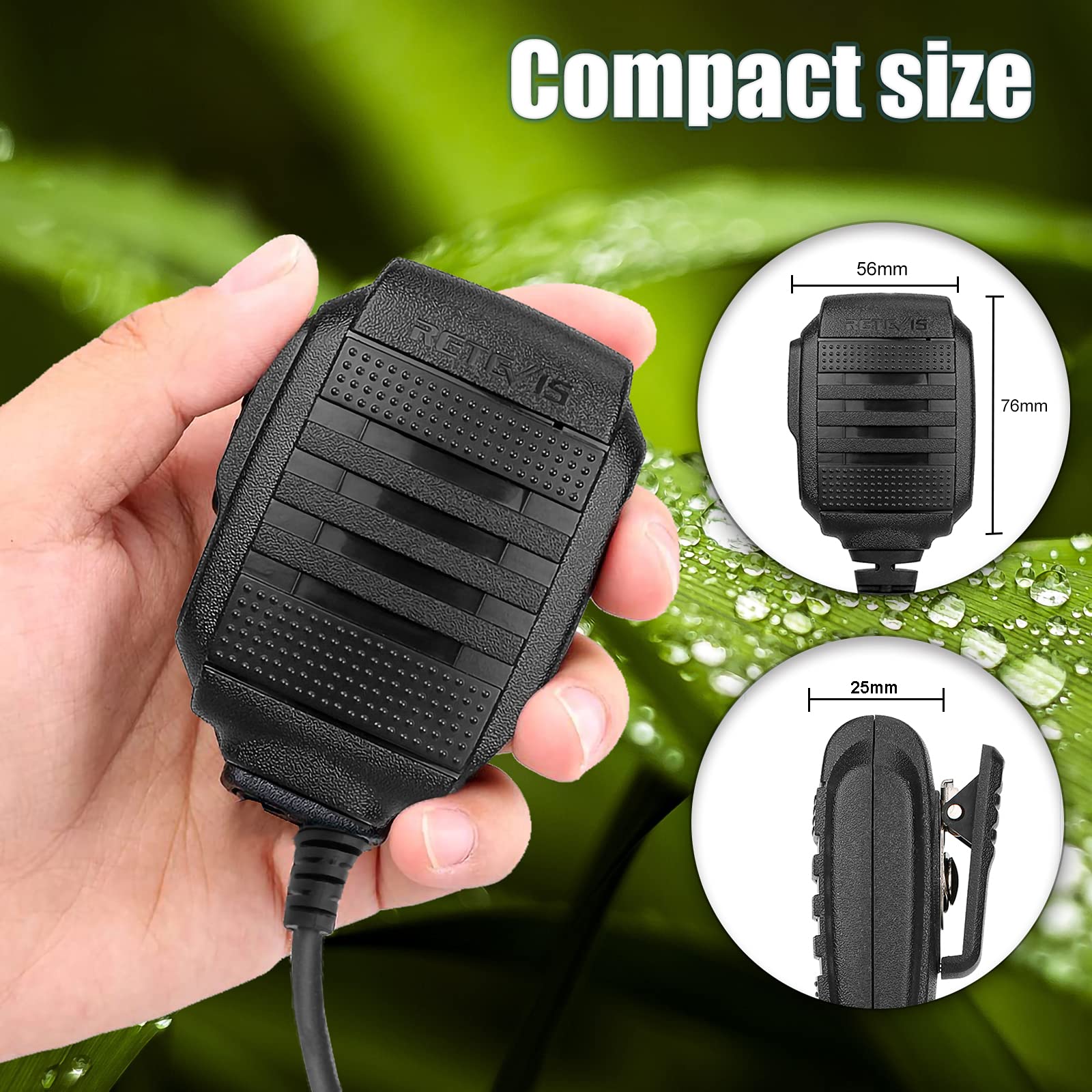 Retevis RS114 Two-Way Radio Speaker Mic IP54 Waterproof 2 Pin Compatible with RT24 RT27 RT3S RT5R RT81 RT1 Baofeng UV-5R BF-888S Kenwood Walkie Talkies (1 Pack) - Ideal for Outdoor Adventures, Construction Sites, and Security Teams