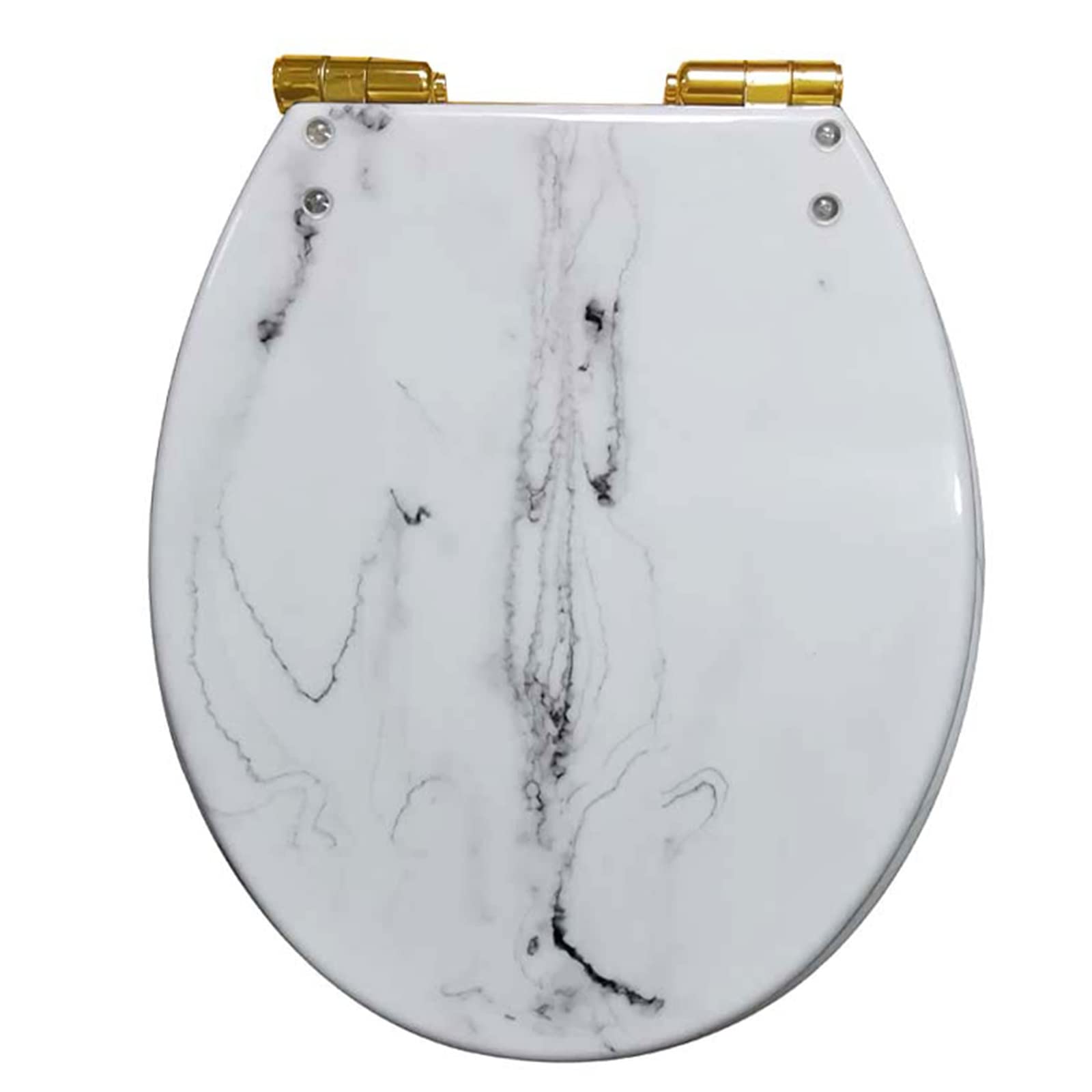 Premium Elongated Slow Close Toilet Seat with Imitation Marbling - Durable Resin Construction, Ceramic Texture, Quick Release Hinges for Standard Toilets (Golden) - Perfect for Modern Bathrooms & Easy Cleaning