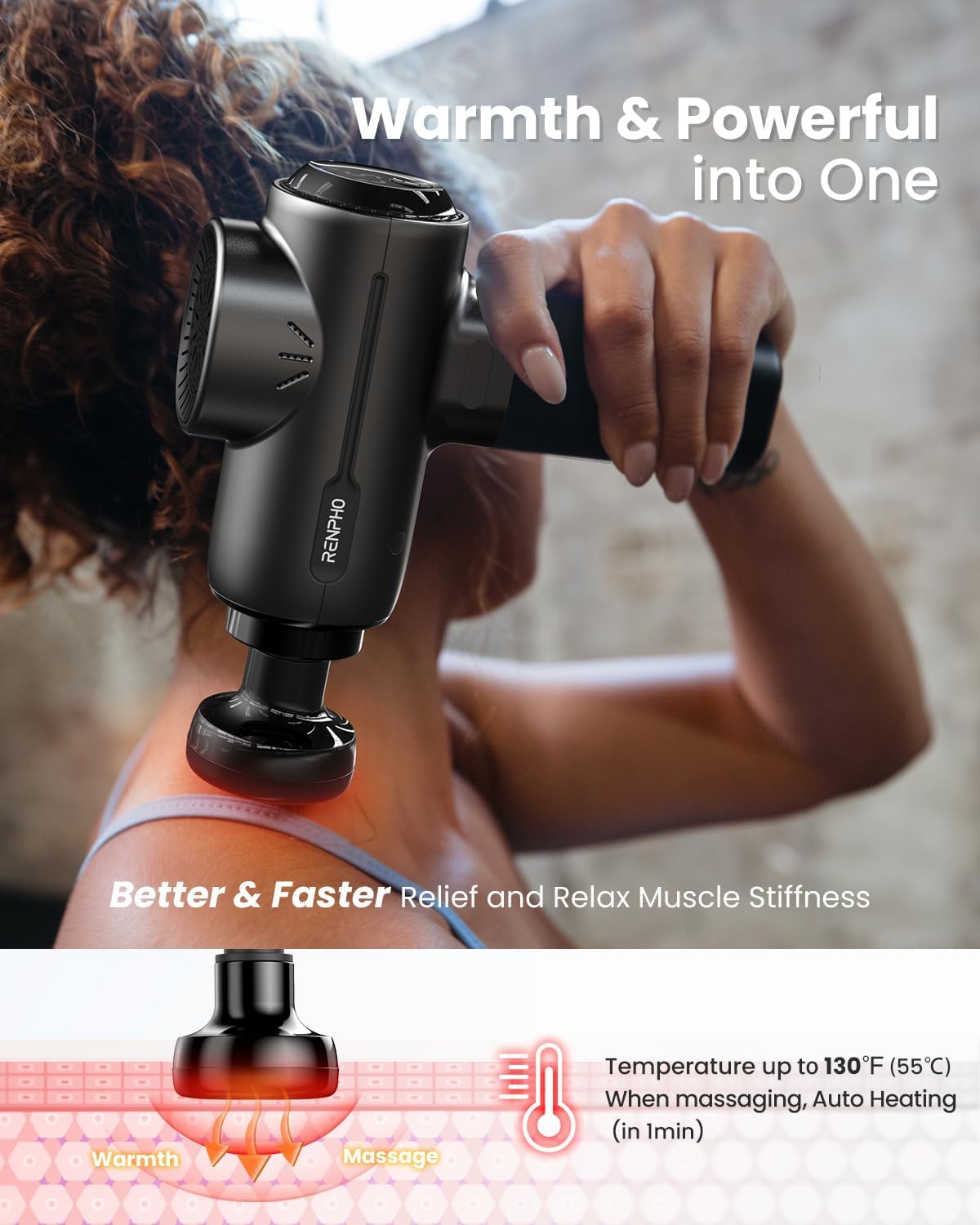 RENPHO Bluetooth Percussion Massage Gun with Heat Therapy - FSA HSA Eligible Portable Deep Tissue Massager for Back, Neck & Muscle Pain Relief - Perfect for Athletes, Mothers Day Gifts, Men & Women - Includes Carry Case (Active+ Thermal Technology) - Ideal for Post-Workout Recovery, Office Stress Relief & Home Relaxation