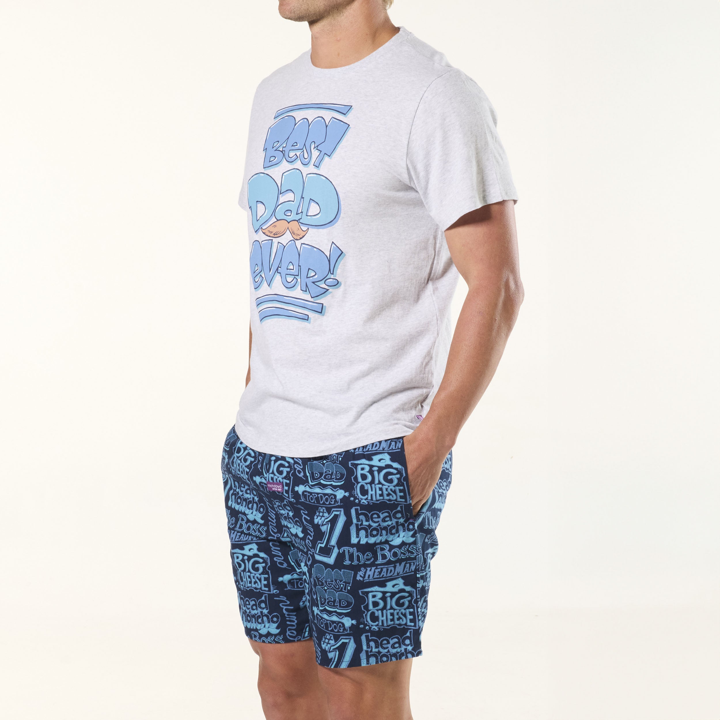 Best Dad Ever Men's Cotton Knit Pajama Set - Soft & Comfortable Sleepwear for Fathers - Perfect for Father's Day, Birthday Gifts & Relaxing at Home (Blue)