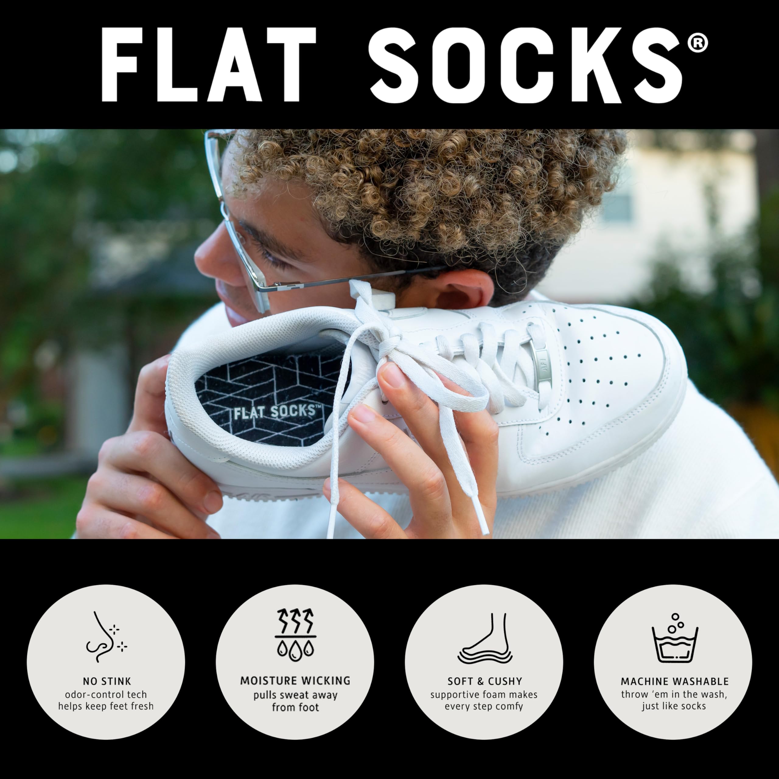 FLAT SOCKS No Show Socks for Men & Women - Anti Slip, Odor Control, Washable Barefoot Shoe Liners - Perfect for Sneakers, Loafers & Dress Shoes (3 Pairs)