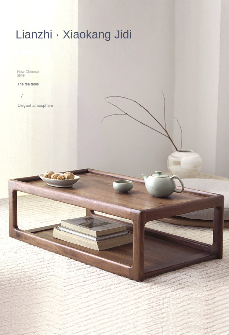 Premium Black Walnut, Ash & Oak Solid Wood Japanese Tatami Tea Table - Traditional Zen Style Low Table for Tea Ceremony, Meditation & Living Room Decor