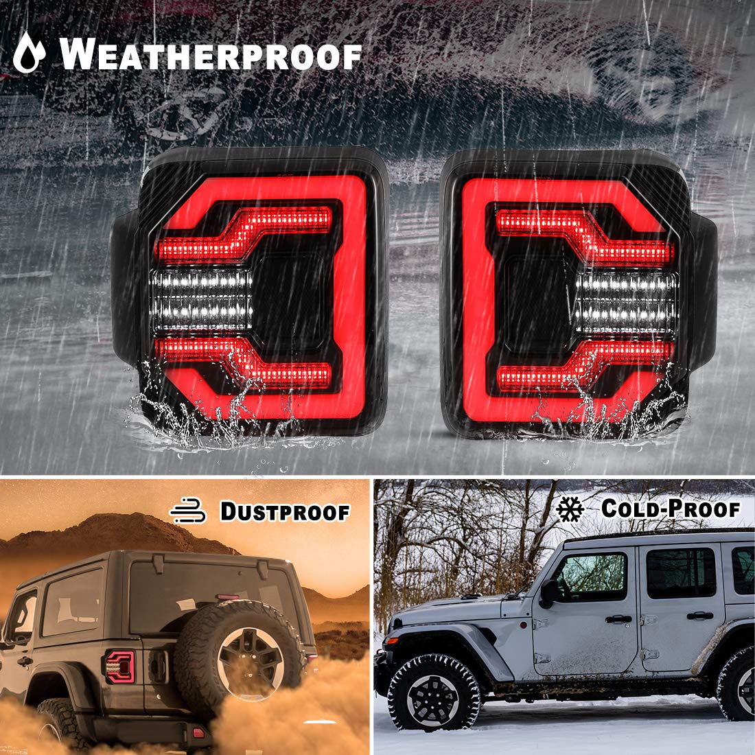 Nixon Offroad LED Tail Lights for 2018-2021 Jeep Wrangler JL & JLU - Sequential Turn Signals, Brake/Reverse/DRL Lights, Smoked Lens, Plug & Play - Perfect for Off-Roading & Night Driving