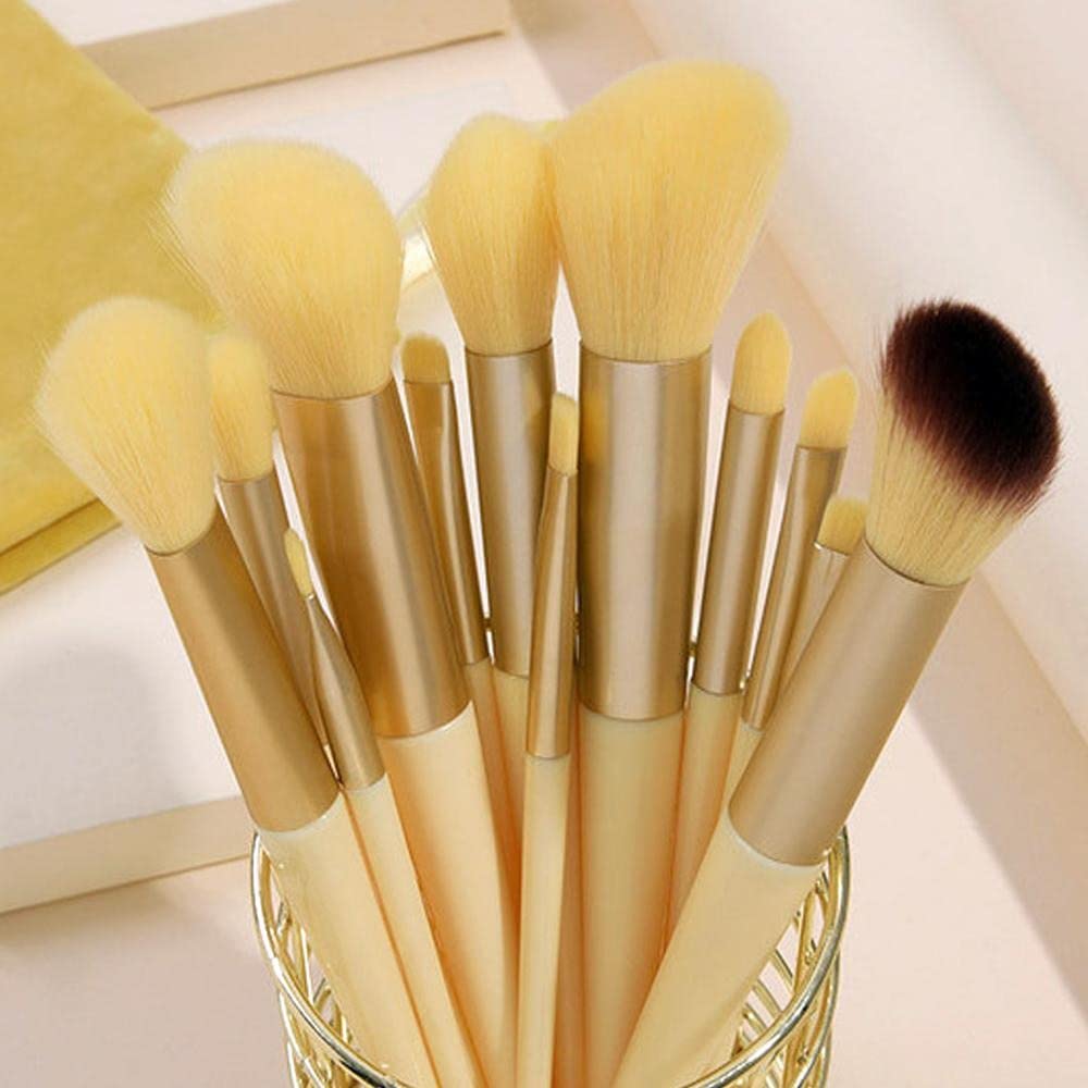 Premium 13-Piece Synthetic Makeup Brush Set - Foundation, Blending & Concealer Brushes with Pouch (Yellow) | Perfect for Professional Makeup Artists & Beginners | Ideal for Daily Makeup, Contouring & Full Face Application