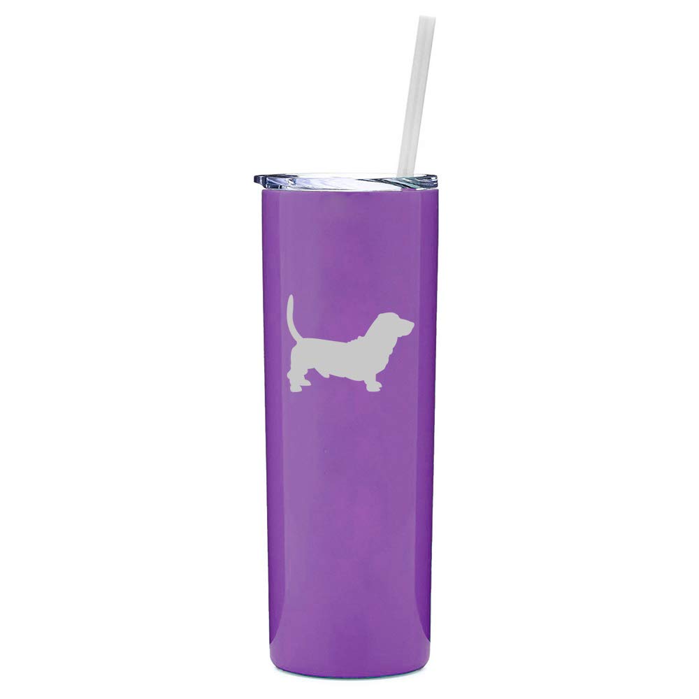 20 oz Skinny Tall Stainless Steel Vacuum Insulated Tumbler with Straw - Basset Hound Design (Purple) | Leakproof Travel Mug for Coffee, Tea & Cold Drinks | Perfect for Office, Commuting & Outdoor Activities