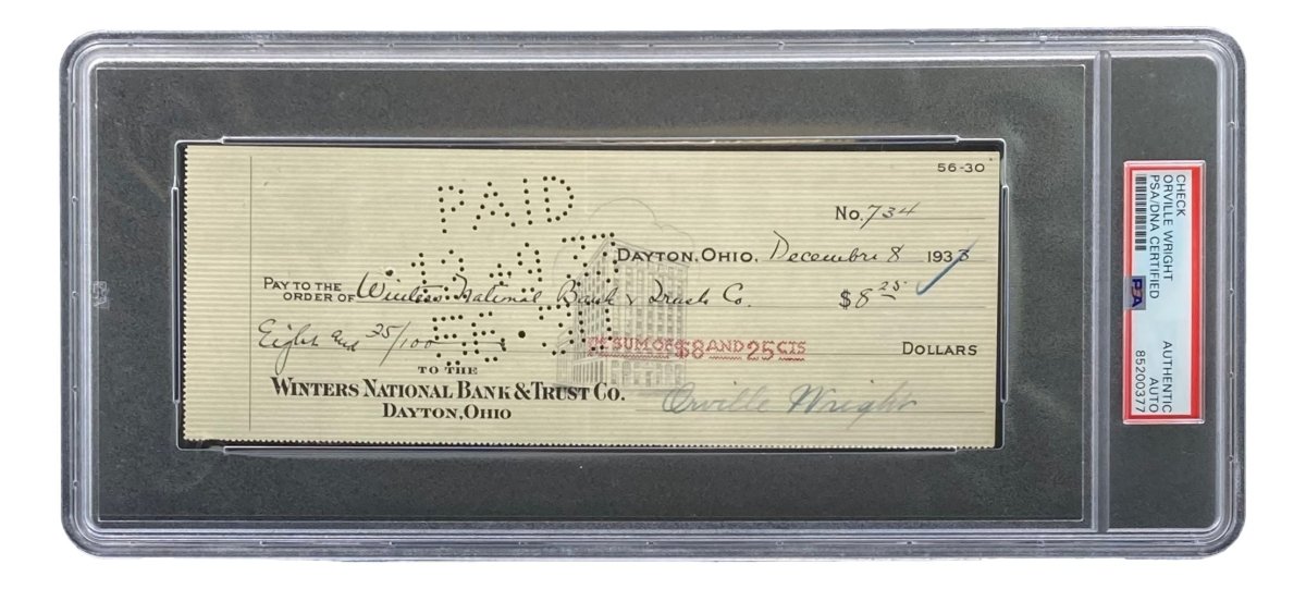 Authentic Orville Wright Signed Bank Check with PSA/DNA Certification #85200377 - Perfect for Aviation Collectors & History Enthusiasts
