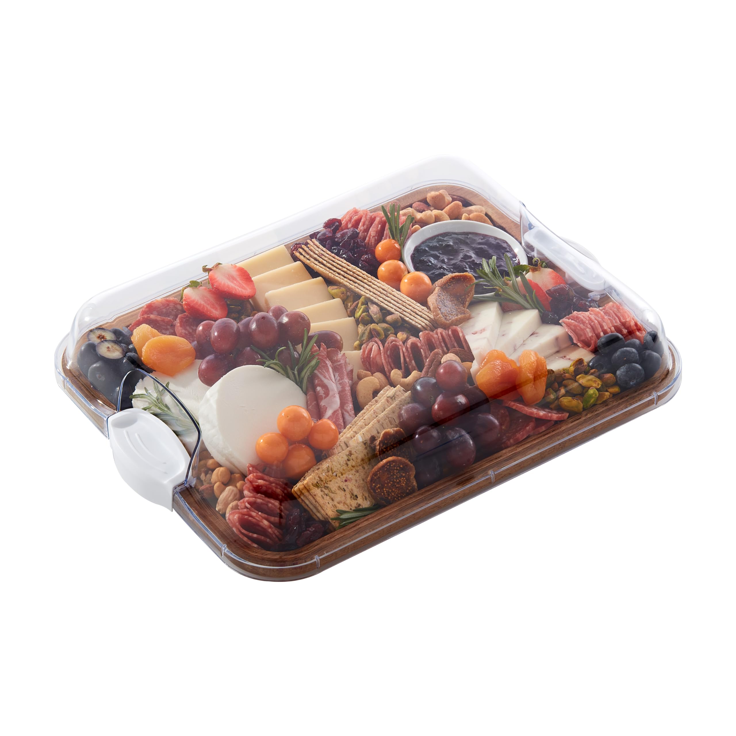 Farberware Acacia Wood Cutting Board with Built-in Compartments & Locking Lid - Charcuterie Board for Cheese, Charcuterie, Snacks - Perfect for Entertaining, Kitchen Prep & Serving