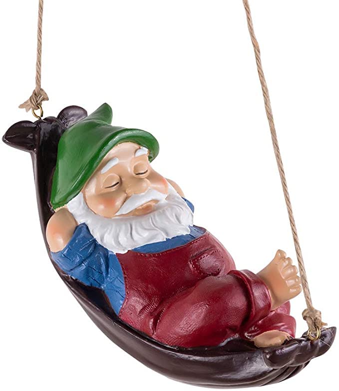 Premium Resin Garden Gnome Statue - Swing Hammock Outdoor Decor for Lawn, Patio & Yard | Durable Weatherproof Sculpture for Garden Decorating, Home Landscaping & Backyard Ornament