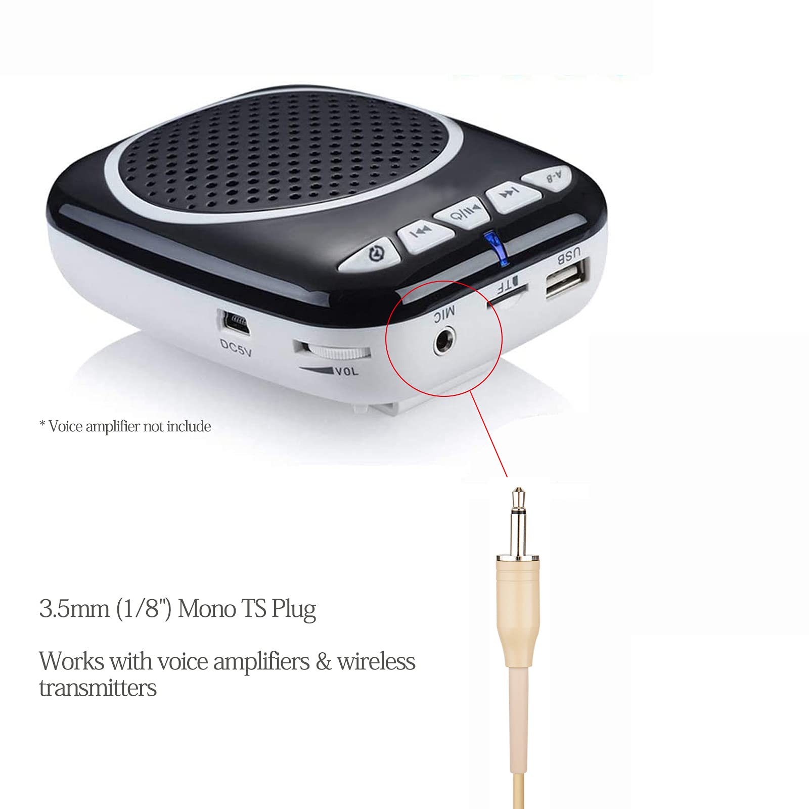 Discreet Over-Ear Headworn Microphone Headset - Beige | Portable Voice Amplifier for Lectures, Presentations & Public Speaking | Hands-Free Professional Audio Solution
