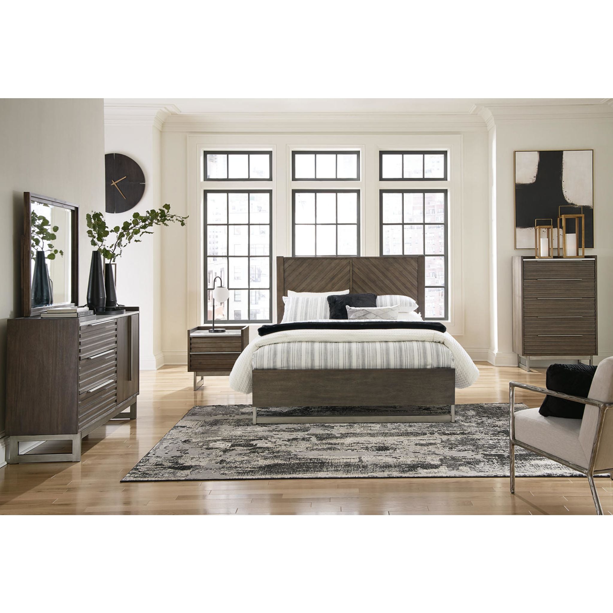 Arkenton Queen Panel Bed Frame - Grayish Brown Upholstered Headboard, Sturdy Wooden Slat Support for Bedroom, Guest Room, or Master Suite