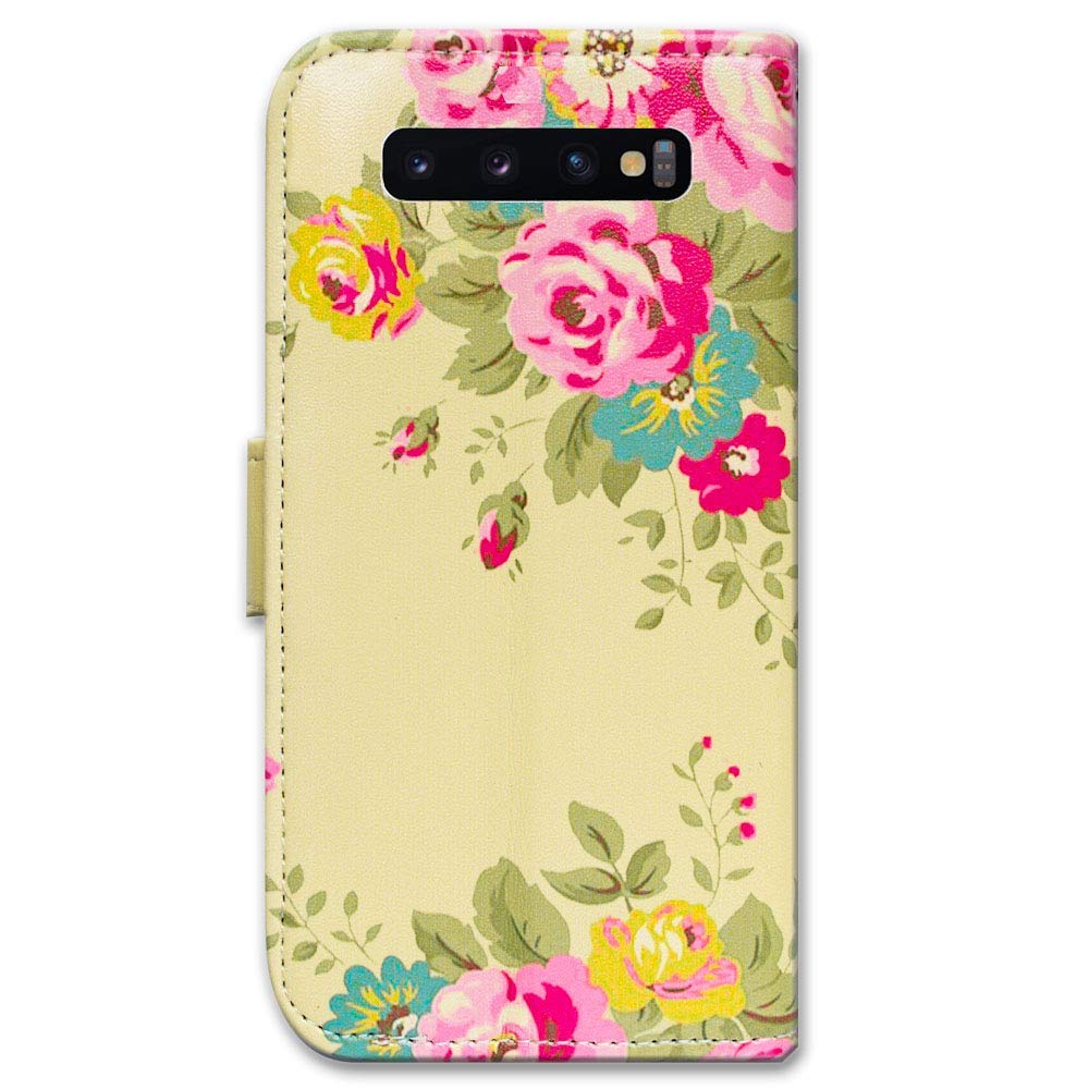 Pink Flower Yellow Leather Flip Wallet Case for Samsung Galaxy S10 Plus/S10+ with Card Slot Holder & Kickstand - Stylish Protective Cover for Everyday Use & Travel