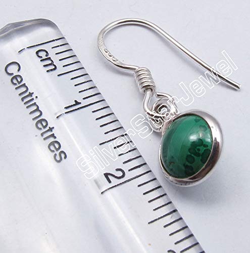 Malachite Hook Earrings for Women - 1.1 Inch 925 Sterling Silver Dangle Earrings - Elegant Handmade Jewelry Gift for Birthday, Party & Special Occasions