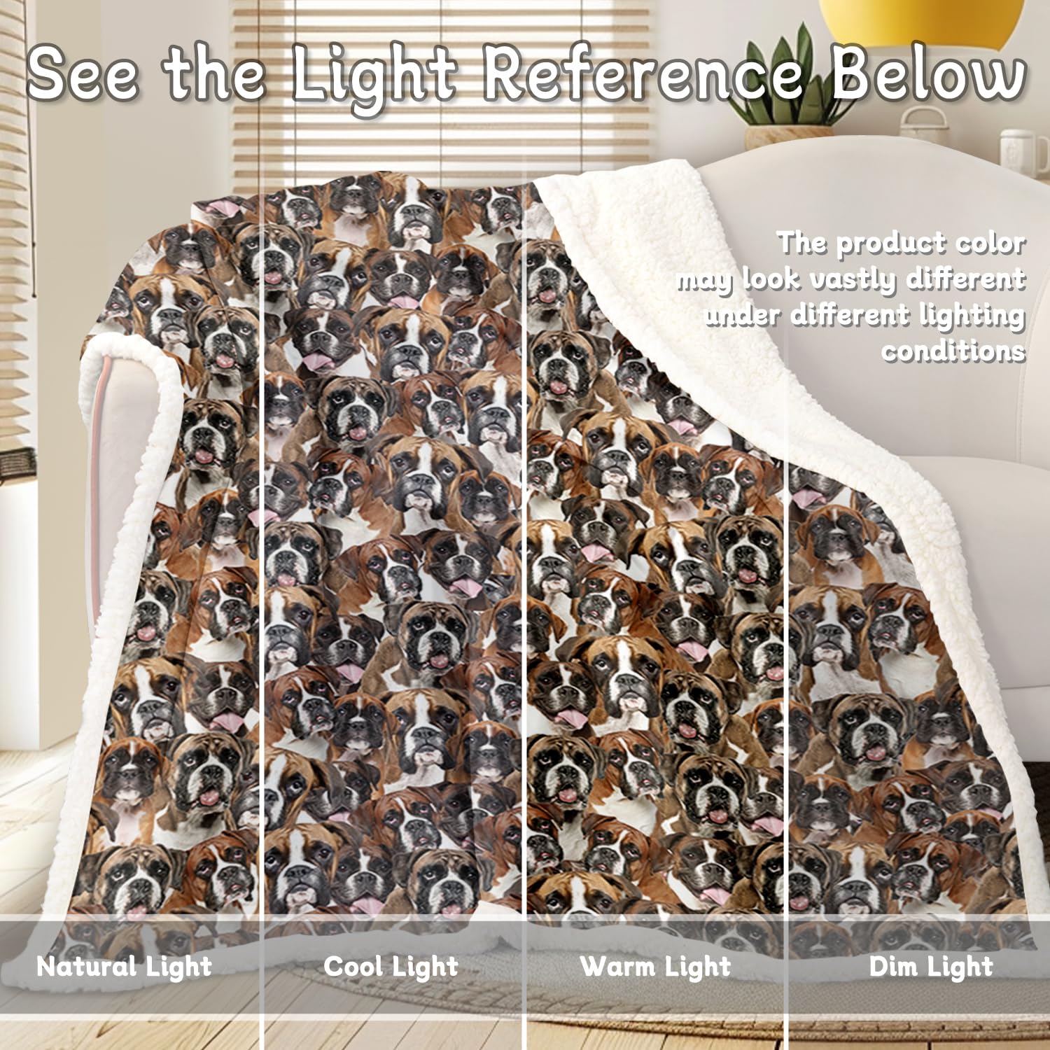 **BlessLiving Reversible Sherpa Fleece Blanket - Ultra Soft Cozy Throw with Cute Boxer Dog Print for Kids, Adults & Pets - Perfect Gift for Dog Lovers (50