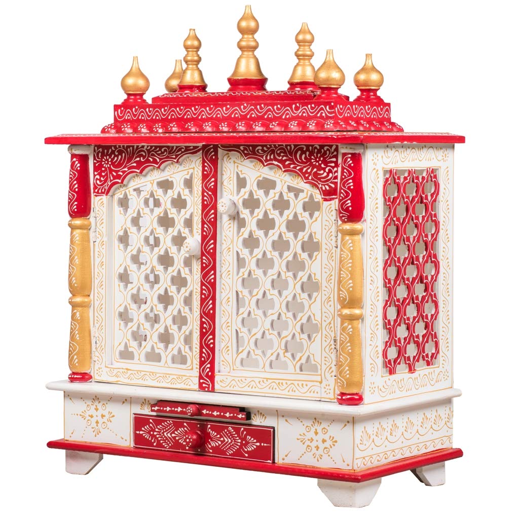 Handcrafted Wooden Home Temple for Pooja - Traditional Indian Mandir with Carved Design - Perfect for Daily Worship, Meditation & Home Decor (05)